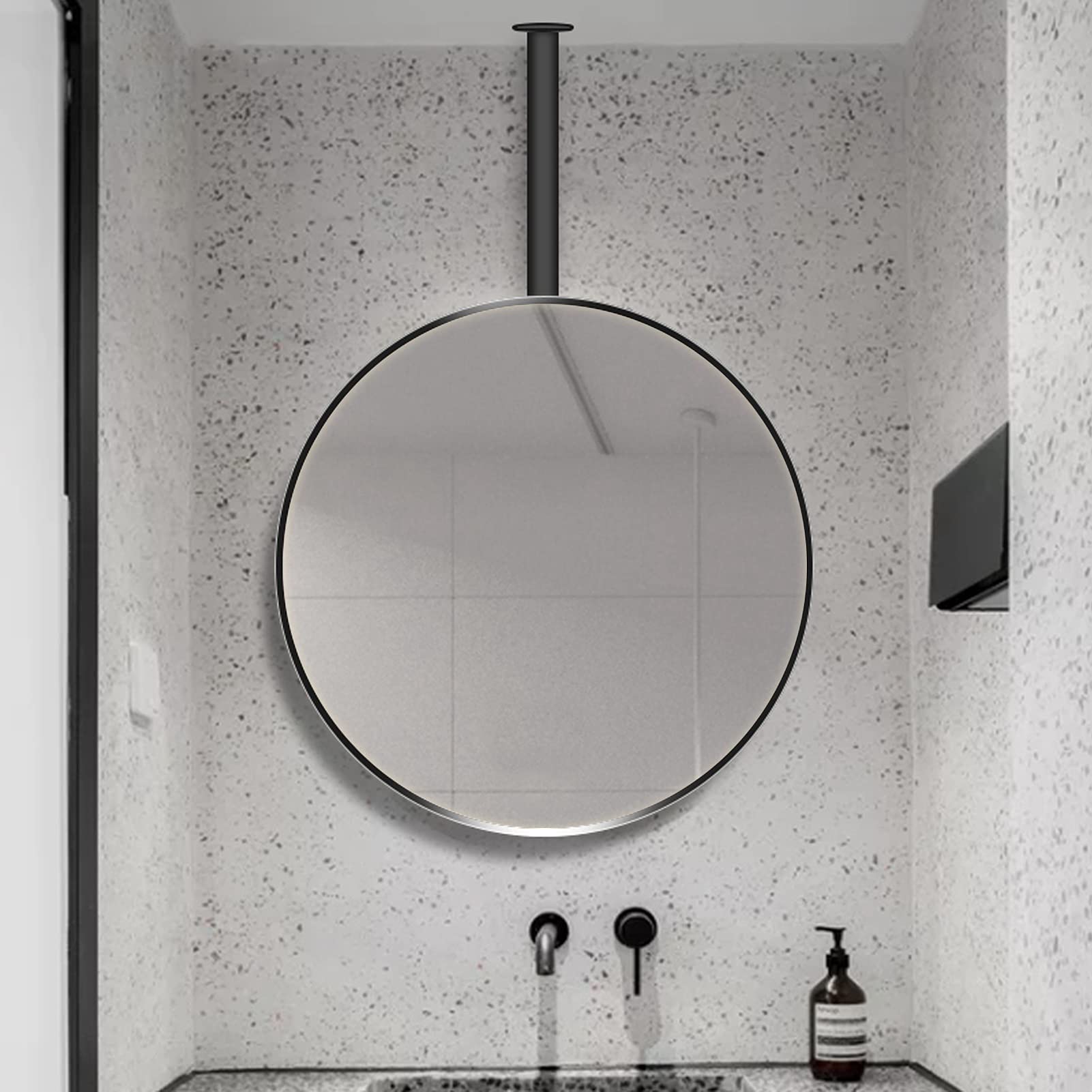 Miroir suspendu moderne en métal noir diamètre 50cm pour coiffeuse et maison