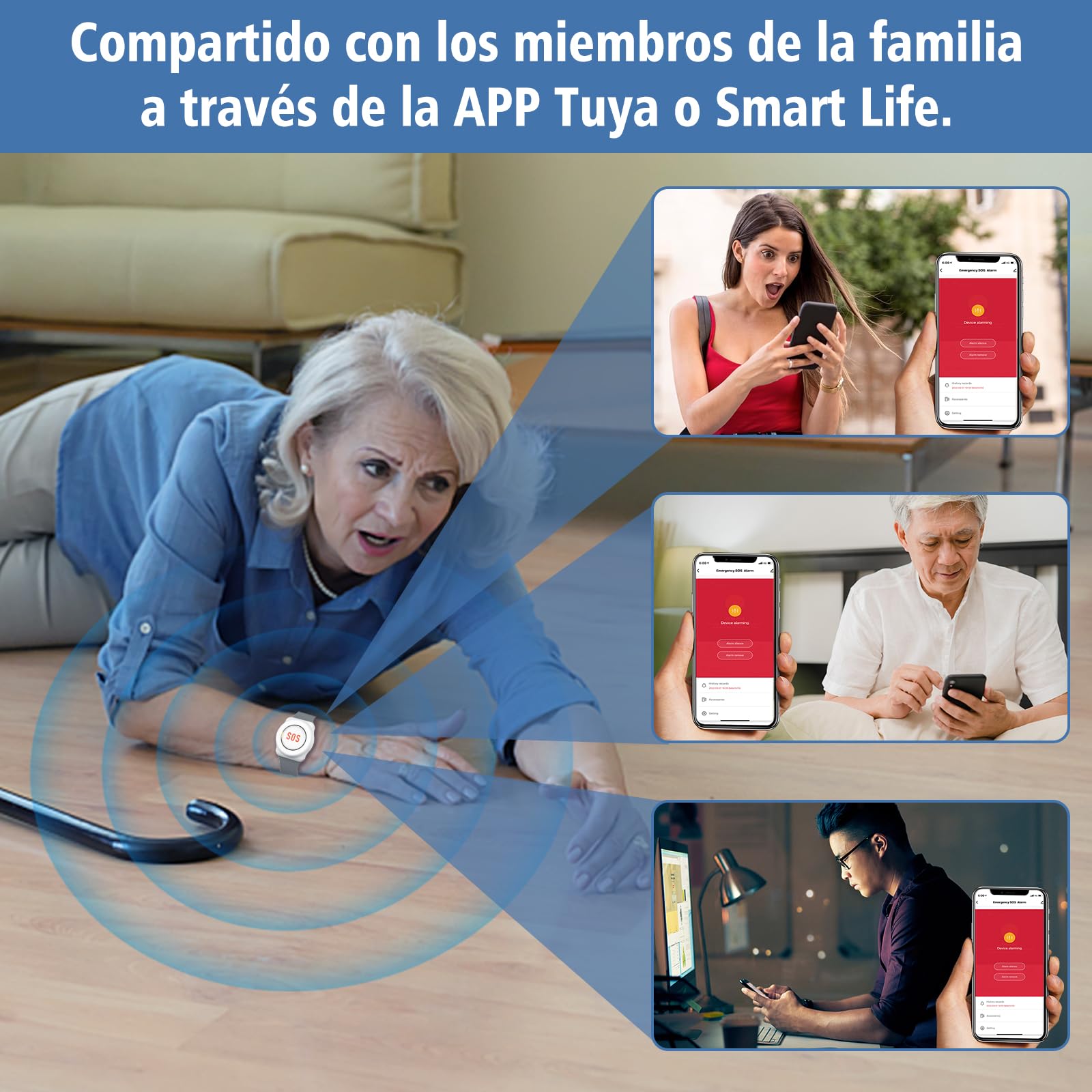 ChunHee Avisador Personas Mayores Botón Emergencia Ancianos Tuya WiFi Smart Senior Sistema de Alerta de Llamada de Emergencia para Pacientes Mayores Discapacitados (Versión enchufable (con reloj 2-1))