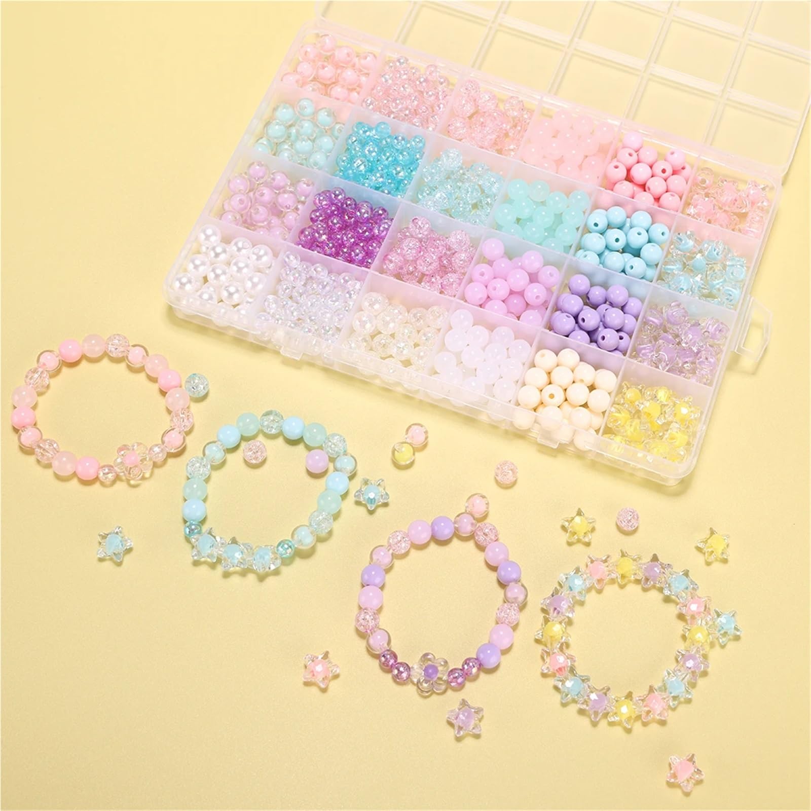 Milchglas-Rocailles, 2 Boxen, 8 mm, runde Perlen, Armbandherstellungs-Set, Marmor, loser türkisfarbener Seestern für Frauen, Ohrringe (ZZ66-A)
