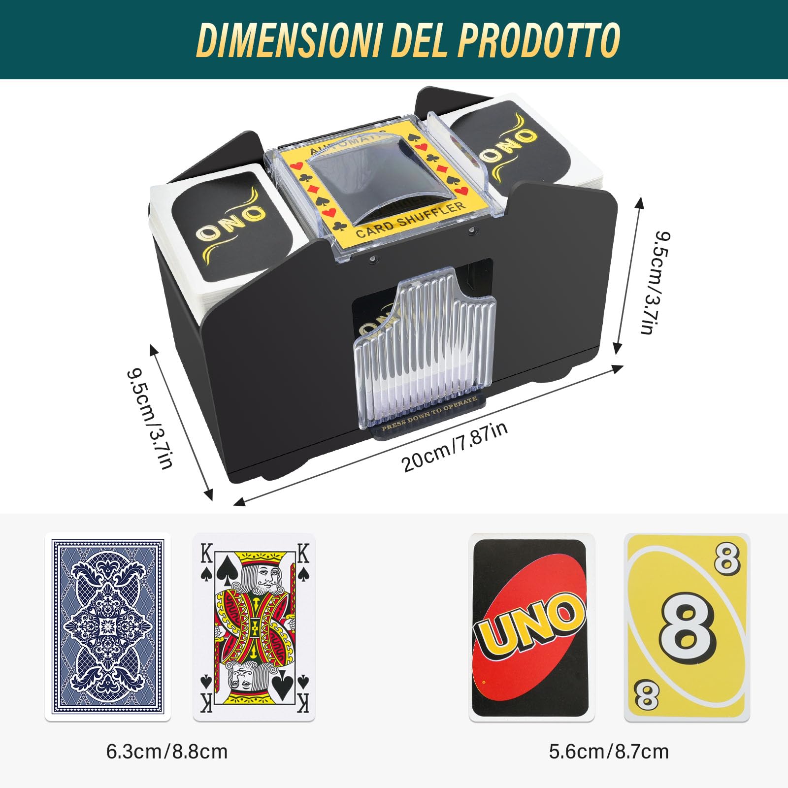 Mischia Carte Automatico, Mescolatore di Carte Elettrico per 1-4 Mazzi, Distributore Carte da Gioco Automatico per UNO, Poker, Blackjack - Dotato di USB
