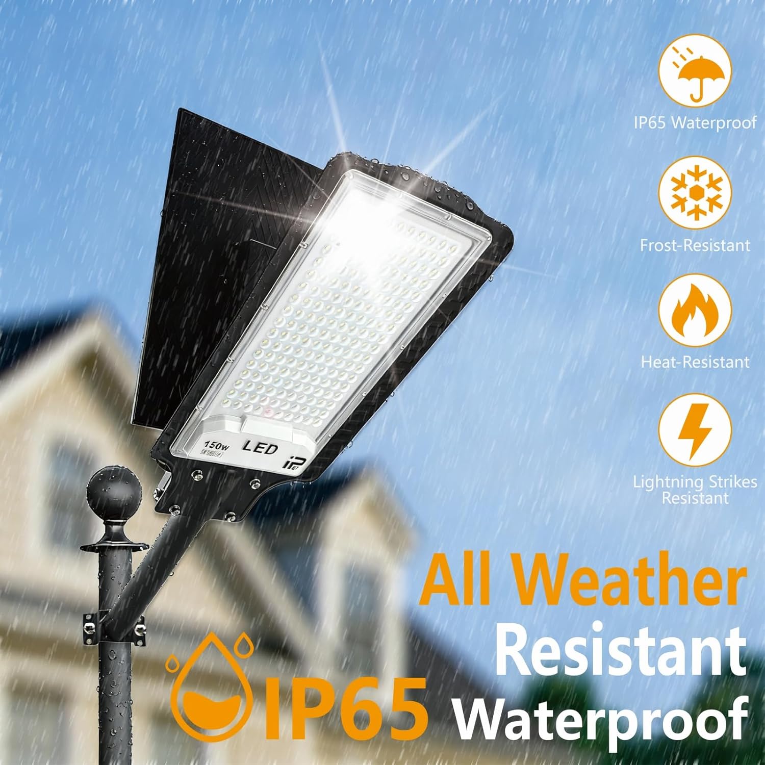 JINXING Solar Street Light Outdoor, Dusk to Dawn Security Light, 120 LED 6500K Solar Powered Outdoor Lights, IP65 Waterproof Wall or Pole Mounted Light for Street, Yard, Porch, Garden, Front Door