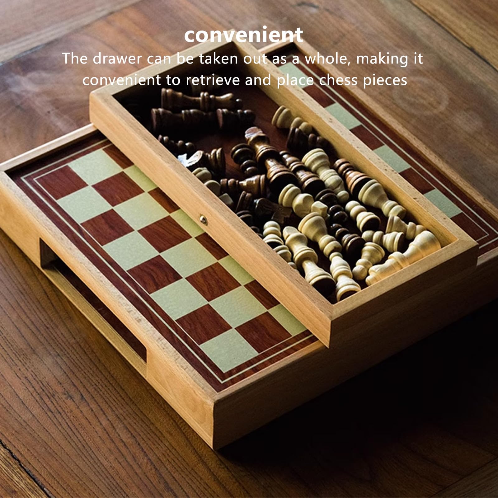 Scacchiera in Legno,11.8" Scacchiera Portatile Con pezzi di scacchi e cassetti di stoccaggio incorporati, Facile da trasportare,Set da Viaggio per Scacchi in Legno per Scacchi P(Size:15.7*15.7*1.9in)