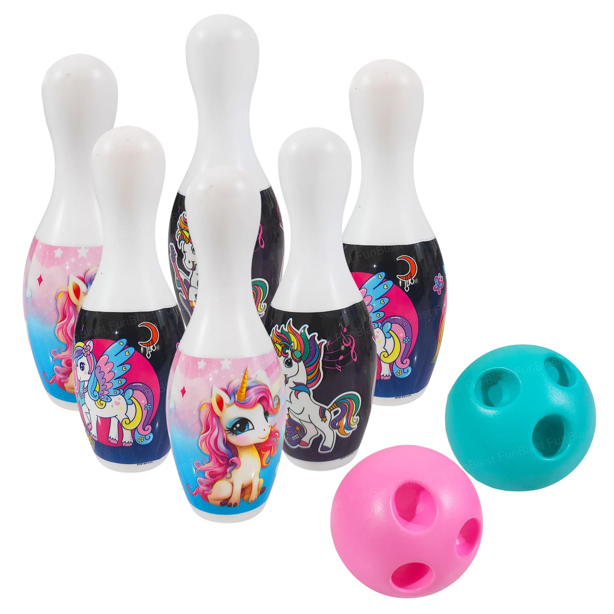 FunBlast Bowling Play Set Toys – Unicorn Design Bowling Play Toy Set with 6 Bottles and 2 Ball Game for Kids, Indoor & Outdoor Sport Game for Kids-image-1