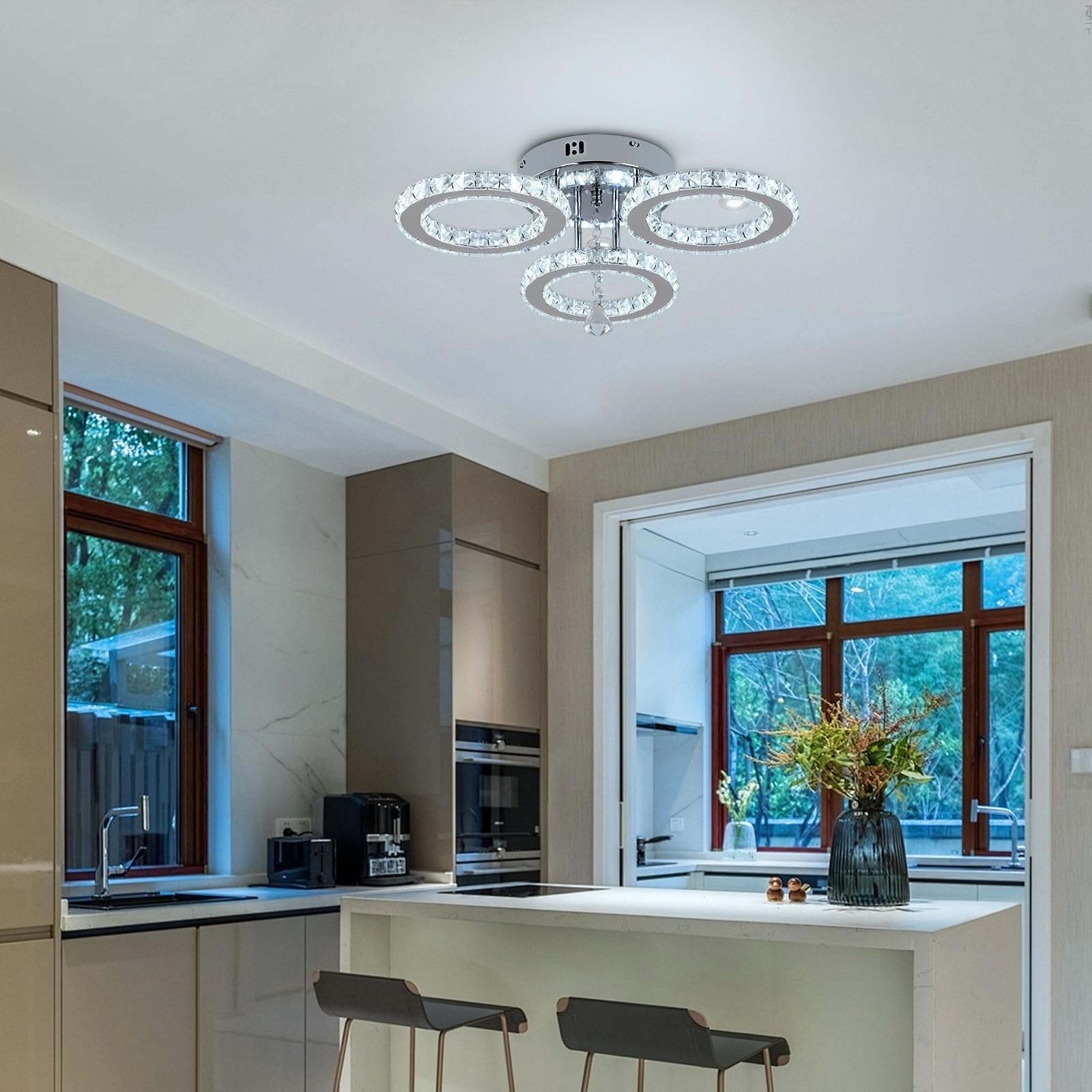 FRIXCHUR 19.7" Modern Crystal Chandelier Ceiling Light LED Chandeliers Flush Mount Ceiling Light Fixture For Bedrooms Living Dining Room Lights 2700K Warm White - View #8