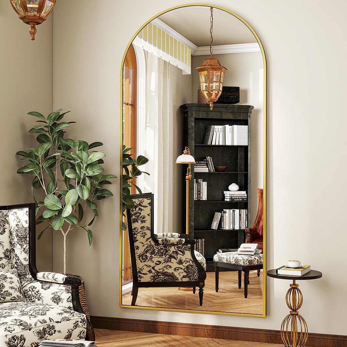 BEAUTYPEAK 71"x30" Arch Full Body Floor Mirror, Full Length Mirror Wall Mirrors Hanging or Leaning Arched-Top with Stand for Bedroom, Dressing Room, Gold