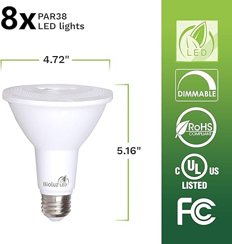 Miniatura 2 de Bioluz LED Paquete de 8 bombillas LED PAR38 90 CRI 12 W  100-120 vatios de repuesto de luz diurna 5000 K para interiores y exteriores, regulable,
