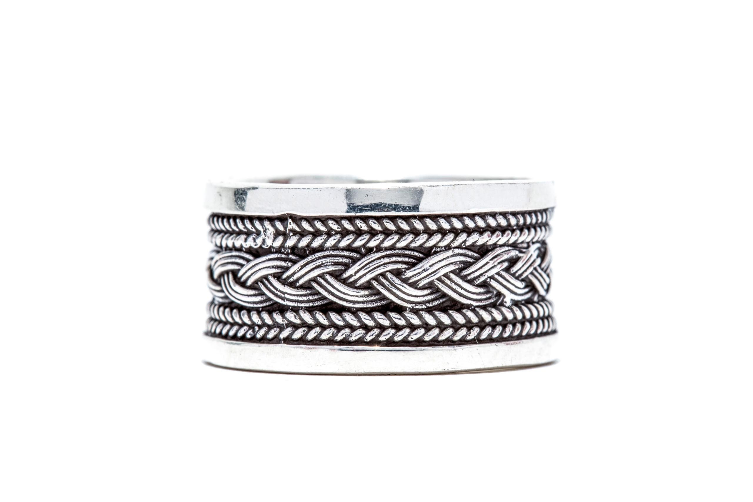 Windalf Vikings Band-Ring Aragon 10 mm Wikingerknoten Nordische Freundschaft Handgeschmiedet 925 Sterlingsilber