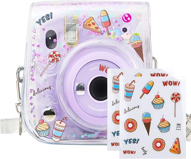 Mini Camera Protective Case for Instax Mini 11/9/8 Instant Camera, Premium Camera Bag Cover with Removable Adjustable Strap Gifted Sticker(Transparent Bling Style)