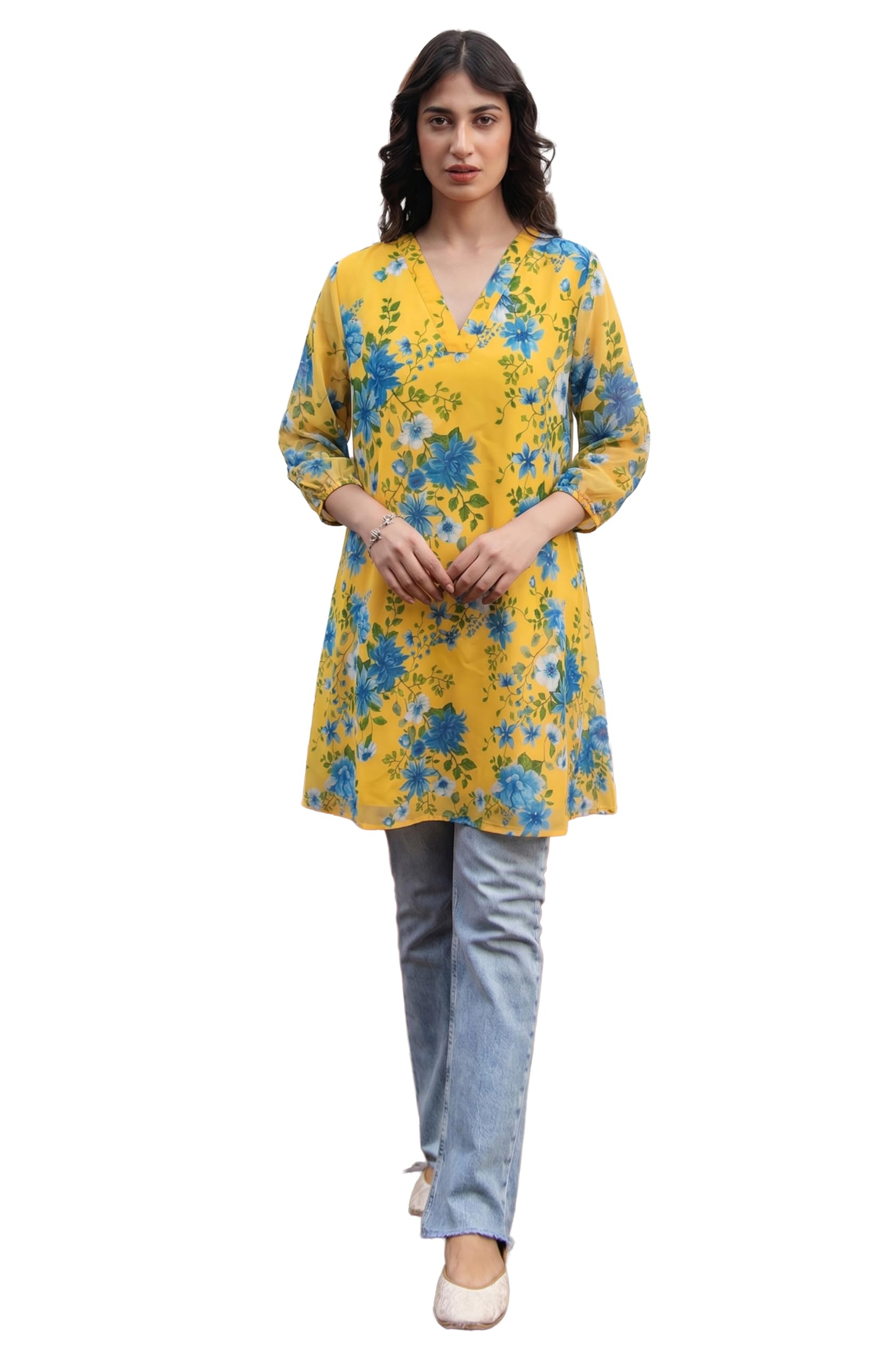 Women's Pink Georgette Floral Printed A-Line Tunic-image-16