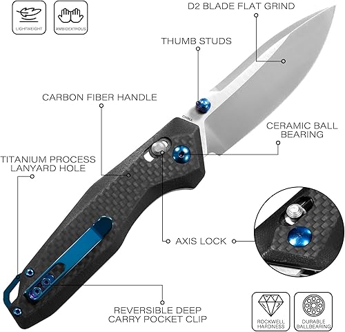 Miniatura 7 de Dispatch Axis Lock - Cuchillo de bolsillo plegable con clip, hoja de acero D2 de 3.27 pulgadas y mango de fibra de carbono, cuchillos plegables para