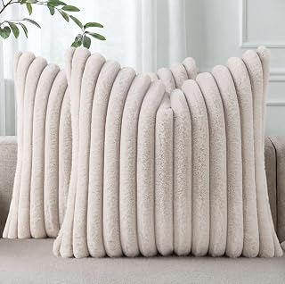 Pallene Faux Fur Decorative Throw Pillow Covers 22x22 Set of 2, Tan