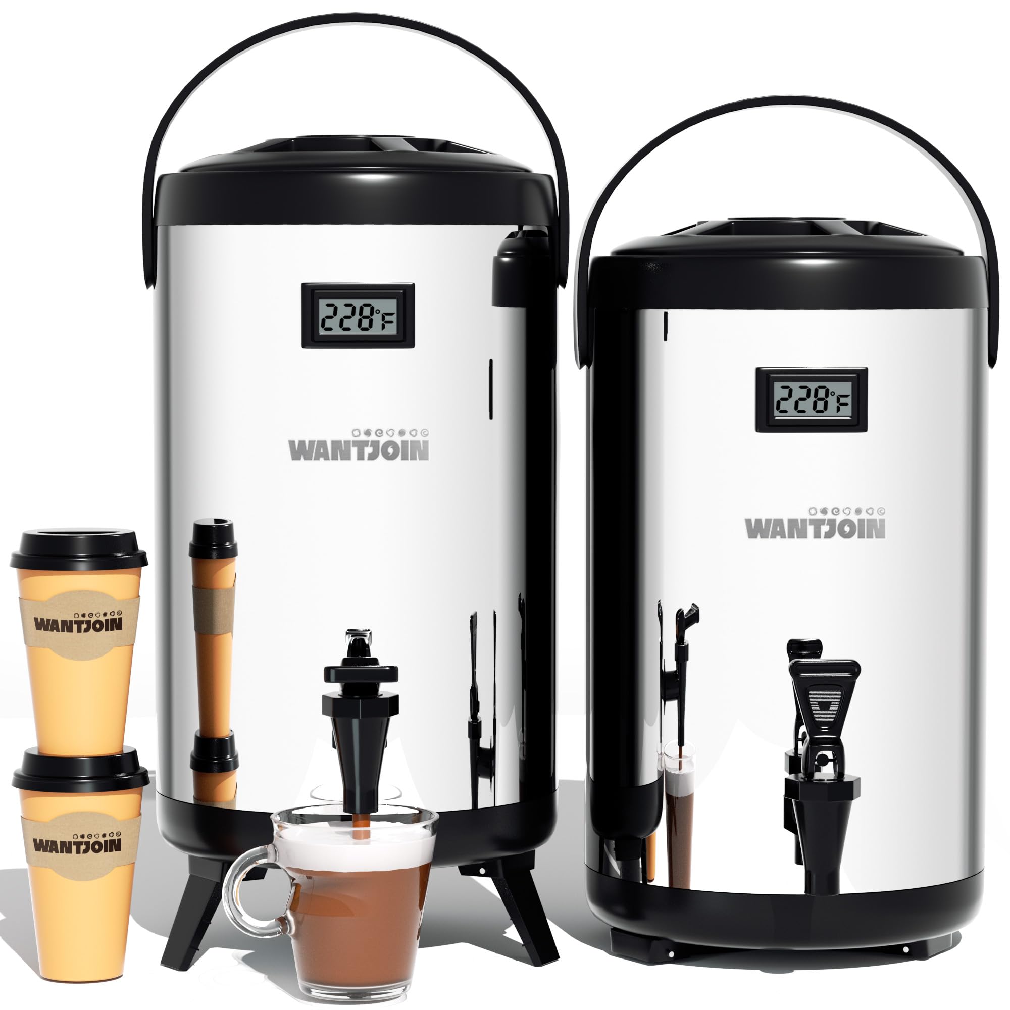 WantJoin 2 Pack Insulated Beverage Dispenser-75 Cup Hot&Cold water Urn for Catering-Stainless Steel Premium 12 L/3.2 Gallon Hot Drink Dispenser with Spigot for Coffee & Hot tea,Cold Milk,Water,Juice