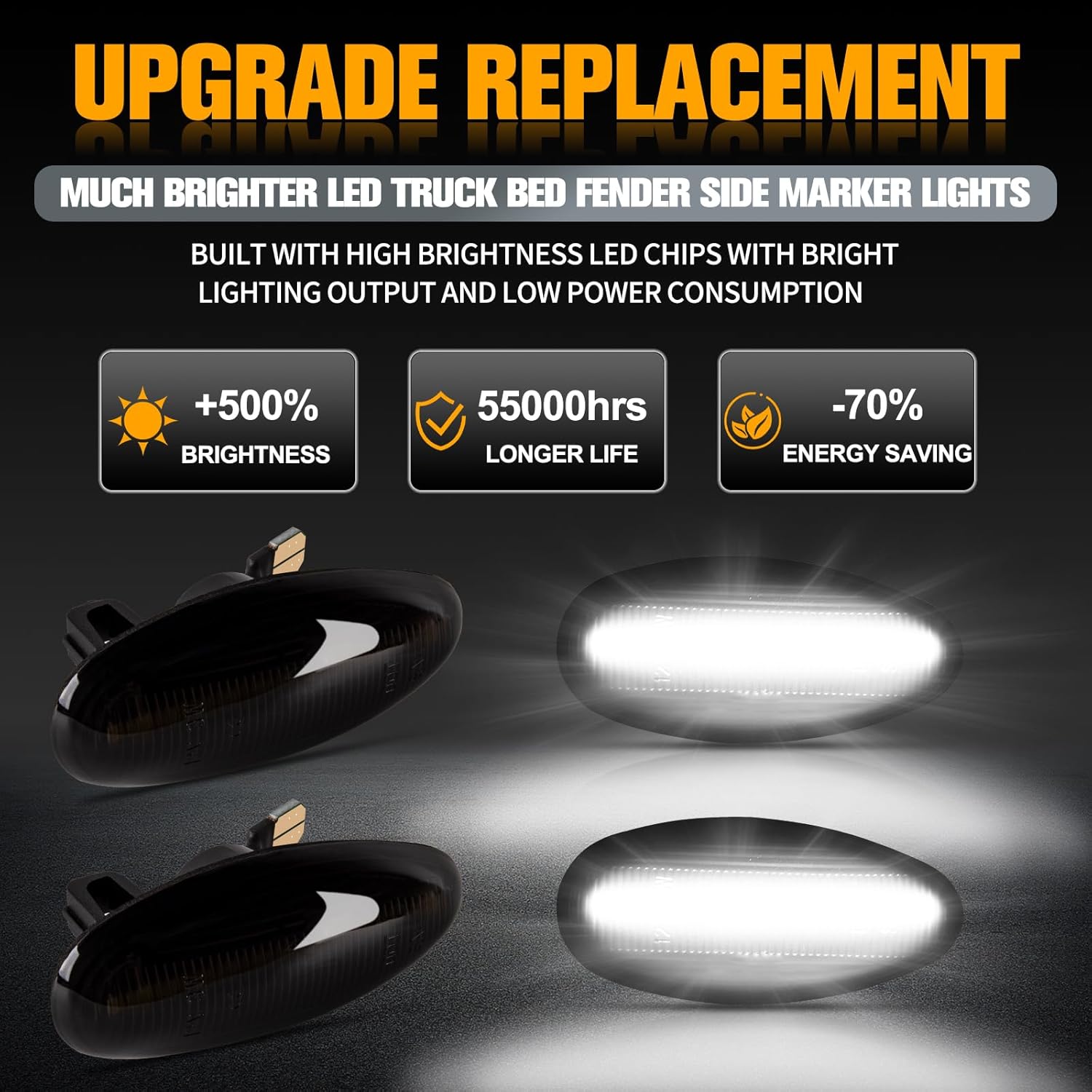 Gempro White LED Dually Fender Side Marker Lights for 2001-2014 Chevy Silverado GMC Sierra 2500 3500 Dual Rear Wheel Bed Marker Lamps, Smoked Len 4PCS