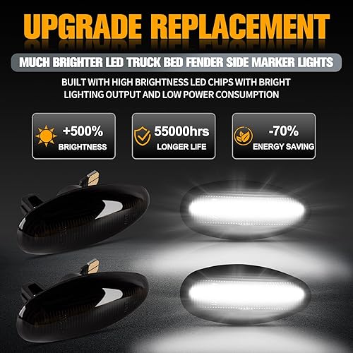 Miniatura 2 de Gempro Luces LED blancas de doble guardabarros laterales para Chevy Silverado GMC Sierra 2500 3500 2001-2014 con doble rueda trasera, luz ahumada, 4