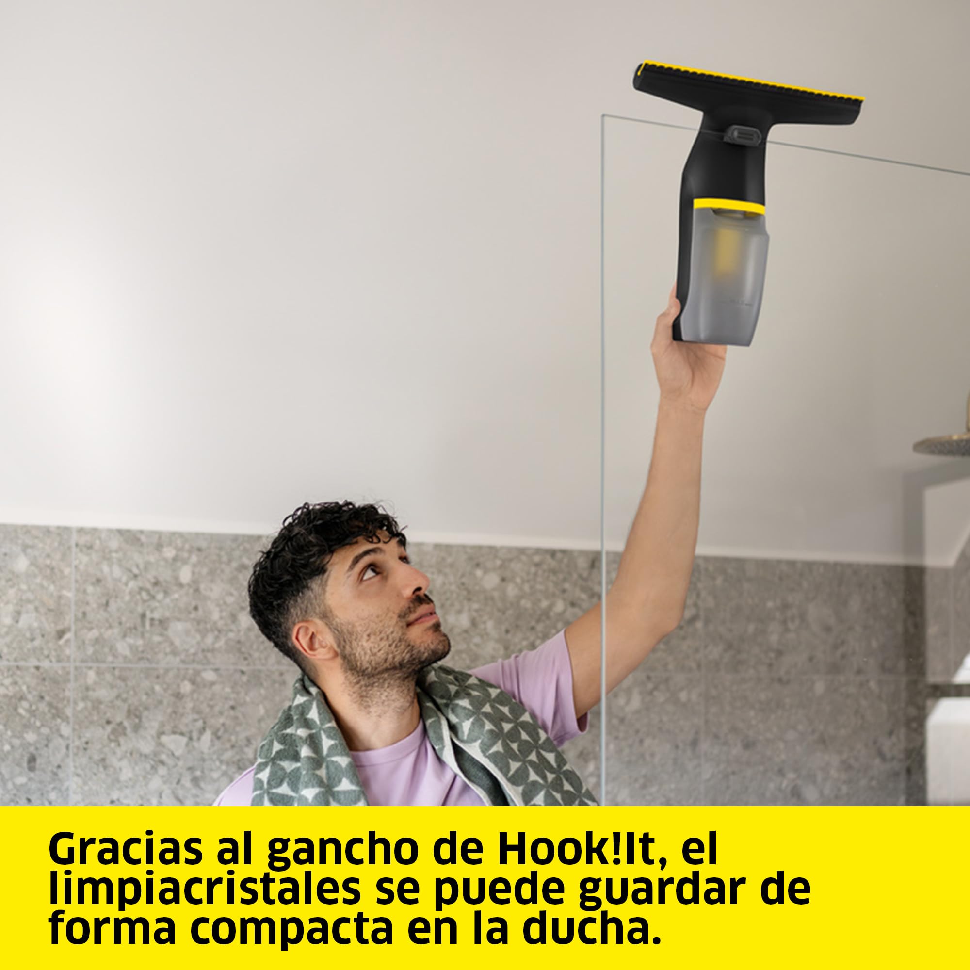 KÄRCHER limpiadora de cristales con batería WV 3 Comfort Precision+ Black, autonomía: 35 min, depósito XXL: 200 ml, 2 boquillas, botella pulverizadora, gancho para ducha, limpiacristales (500 ml)