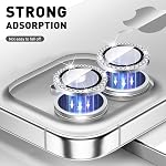 Diamond Camera Lens Protector Compatible for iPhone 17, LucBuy Sparkling Camera Lens Cover Film Stickers, Tempered Glass Screen Cover, Individual Auto-Align Metal Rings (Silver)