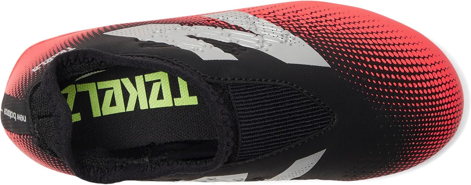New Balance Kid's Tekela Magique FG V4+ Soccer Shoe, Black/Energy Red/Metallic Silver, 2.5 W Little Kid