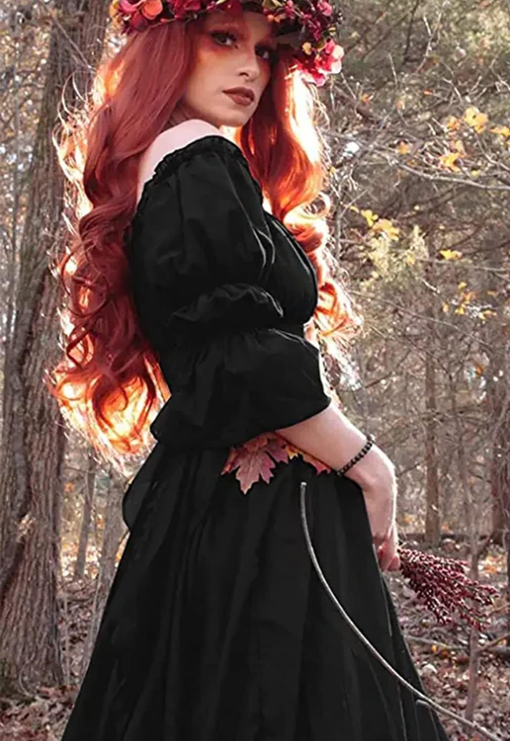 BITSEACOCO Women Medieval Victorian Off Shoulder Dress, Irish Chemise Costume Renaissance Faire Fairy Long Dress - Image 5