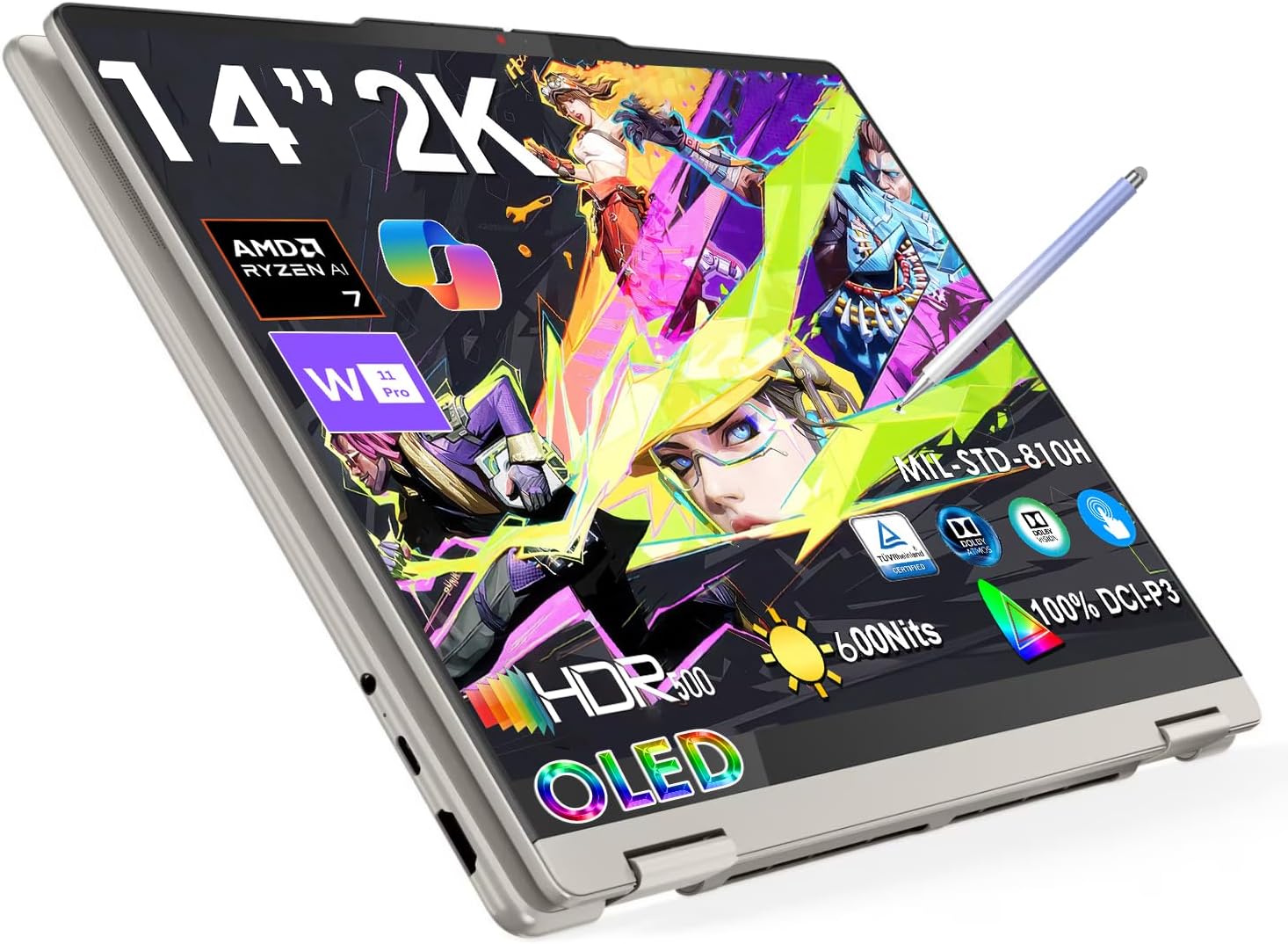 Lenovo Yoga 7 2-in-1 Copilot+ PC, 14″ OLED Touch (1920×1200), AMD Ryzen AI 7 350…