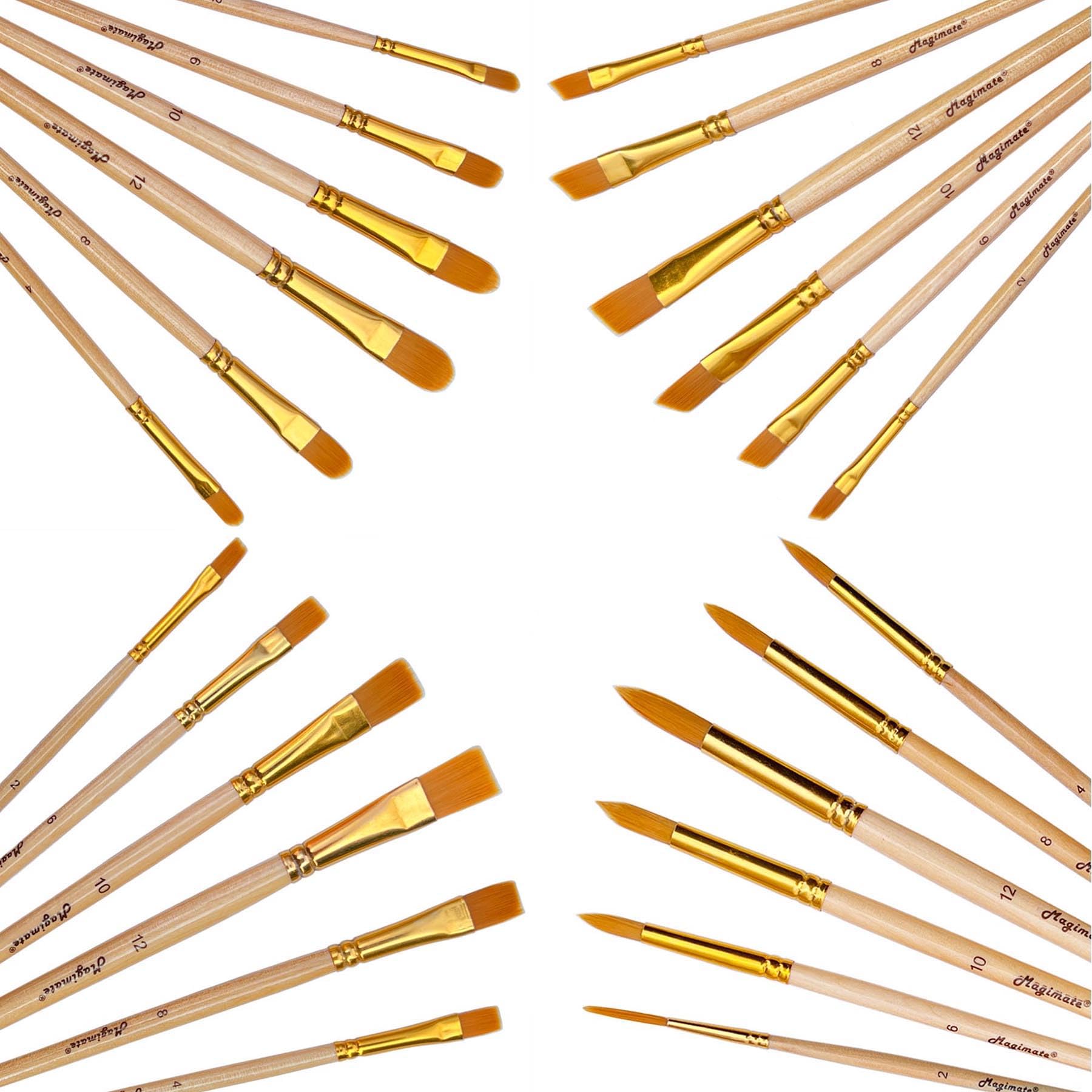 24 Pc Assorted Art Paintbrush Set – 4 Shapes: Filbert, Flat, Angled and Round - Fine Detail Paint Brushes for Acrylic, Watercolor, Oil, Gouache Painting – Premium Art Supplies for Artists