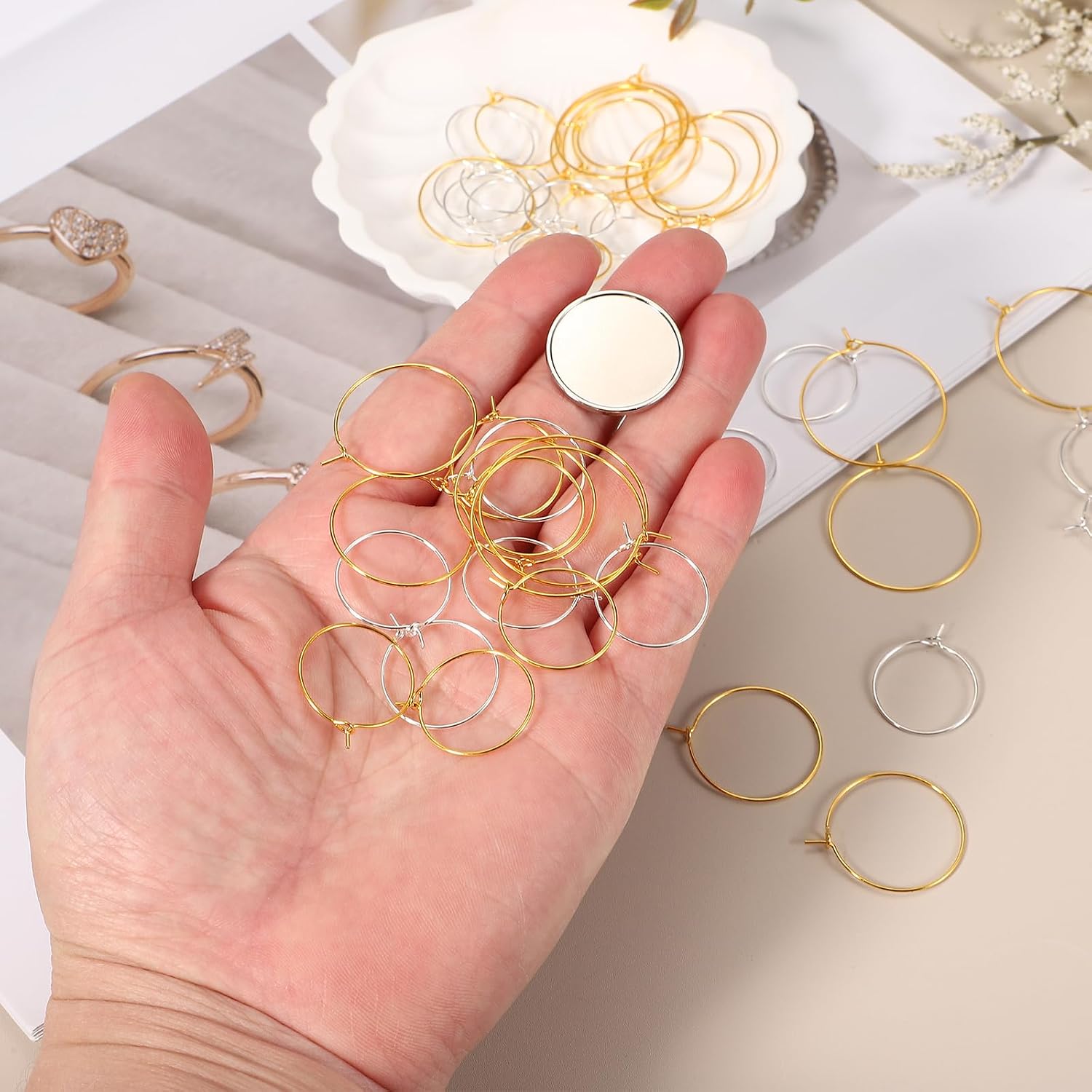 MECCANIXITY 30 Pcs Wine Glass Charm Rings, 3 Sizes 20/25/30mm Metal Earrings Beading Hoops Round Open Rings Metal Earring Hooks for Earring Findings DIY Jewelry Pendant Crafts, Gold image 4
