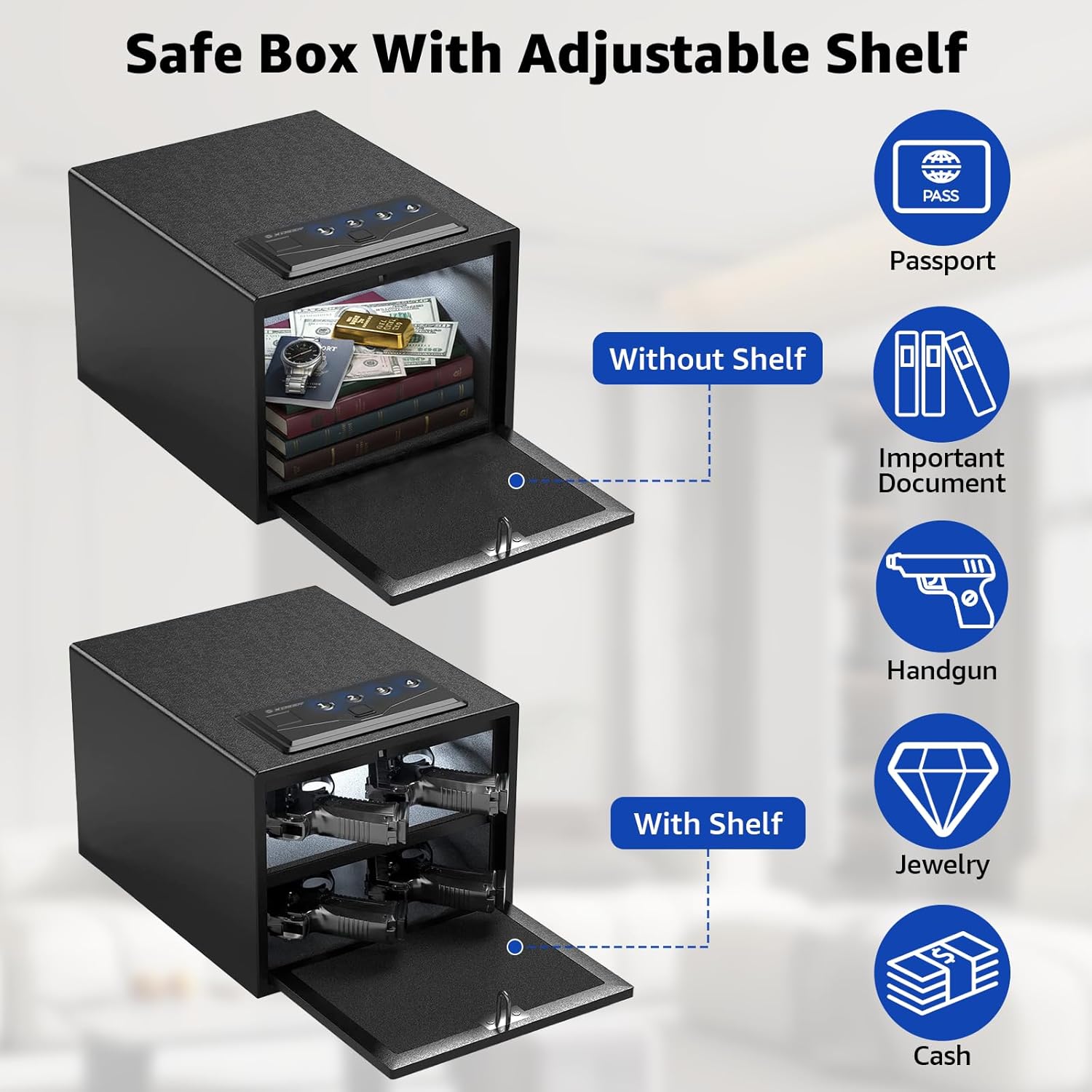 XDeer Biometric Pistol Safe - Quick Access Handgun Safe with Fingerprint & Digital Keypad, APP Bluetooth Secure Home Gun Safe for up to 4 Pistols 1PCS(No Cleaning Kit)