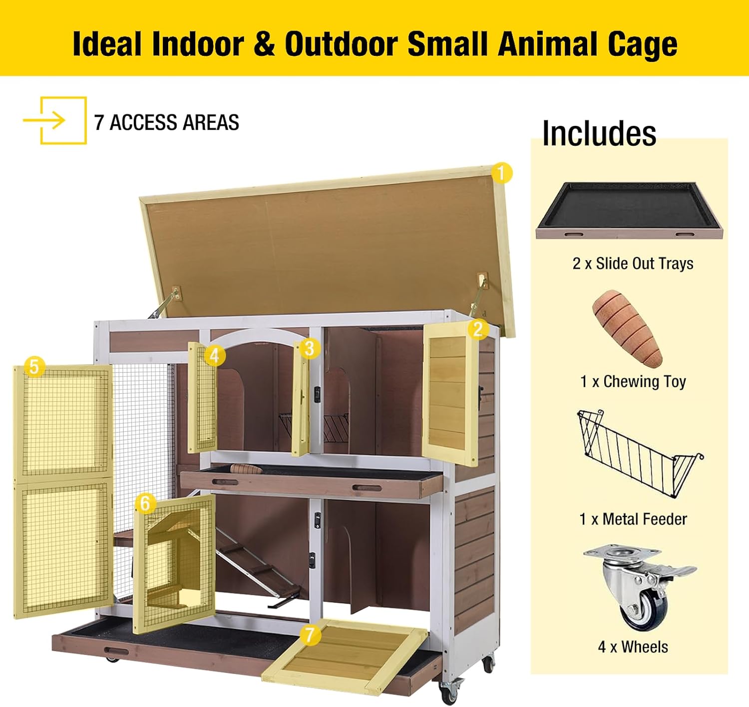 Aivituvin Rabbit Hutch Indoor Bunny Cage with Wheels Outdoor Rabbit Cage Two Story Guinea Pig Cage with No Leak Tray 47 inch