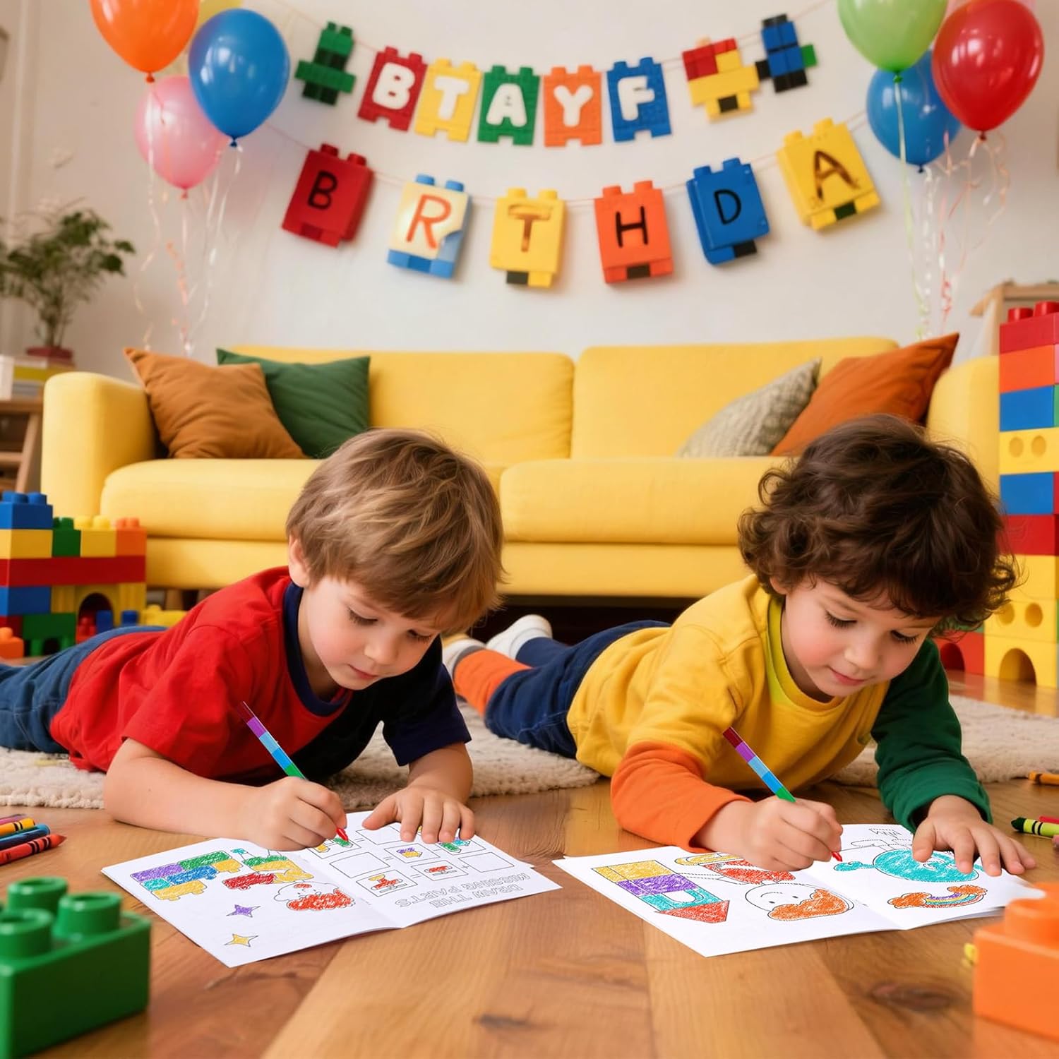 BenLouis 24 Building Block Mini Coloring Books Kids with 24 Stacking Crayons Geometric Shapes Party Favors Activity Books Bulk for Kids Building Goodie Bag Gift Stuffer Classroom Reward