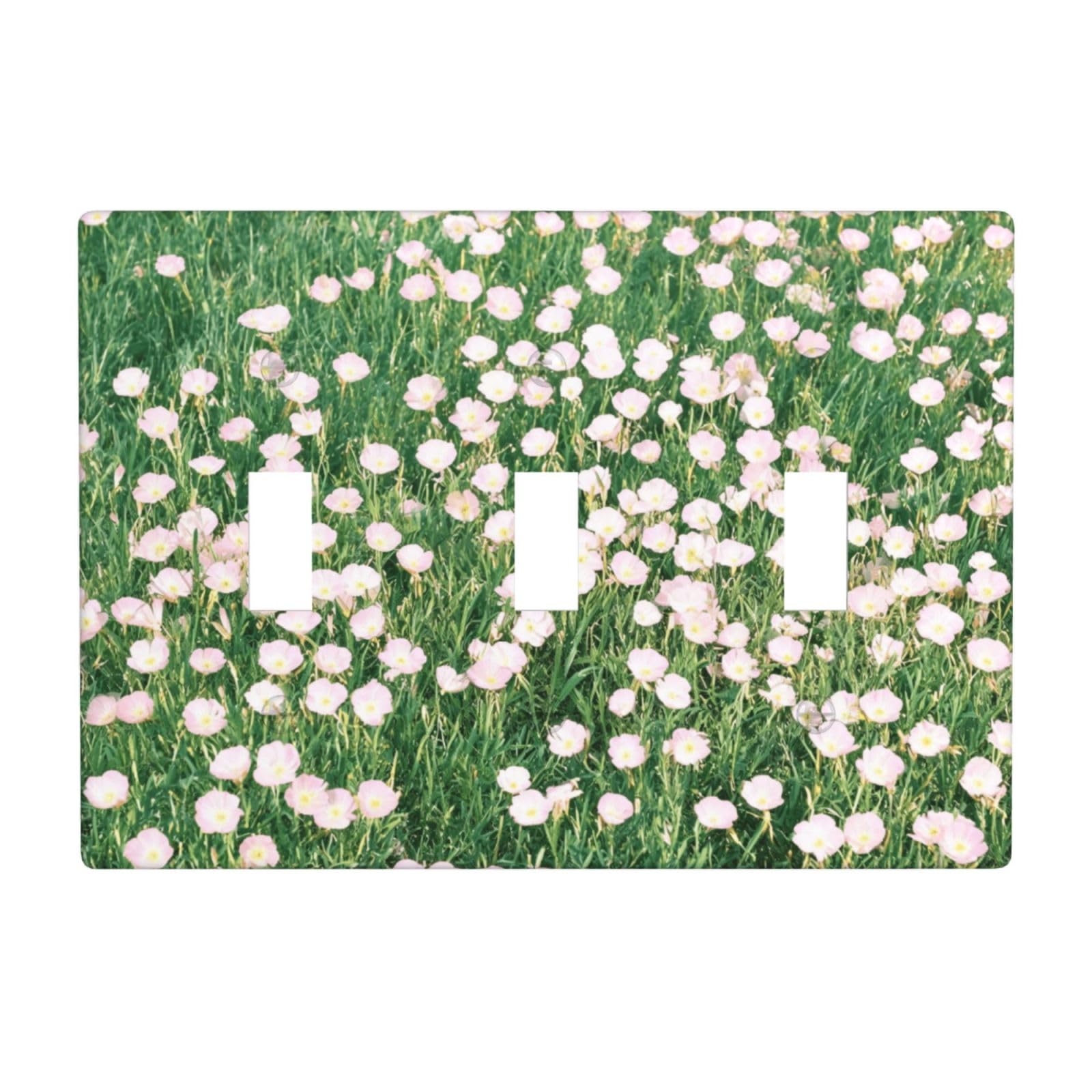 Sage Wildflower 3 Gang Switch Plate Cover-Unbreakable Polycarbonate Wall Plate, Heat Resistant Toggle Switch Decor for Home