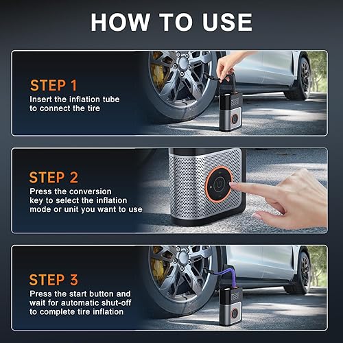 Miniatura 4 de Inflador de neumáticos, compresor de aire portátil, inflador de neumáticos portátil de 160 PSI para automóvil, bomba de aire de neumáticos de
