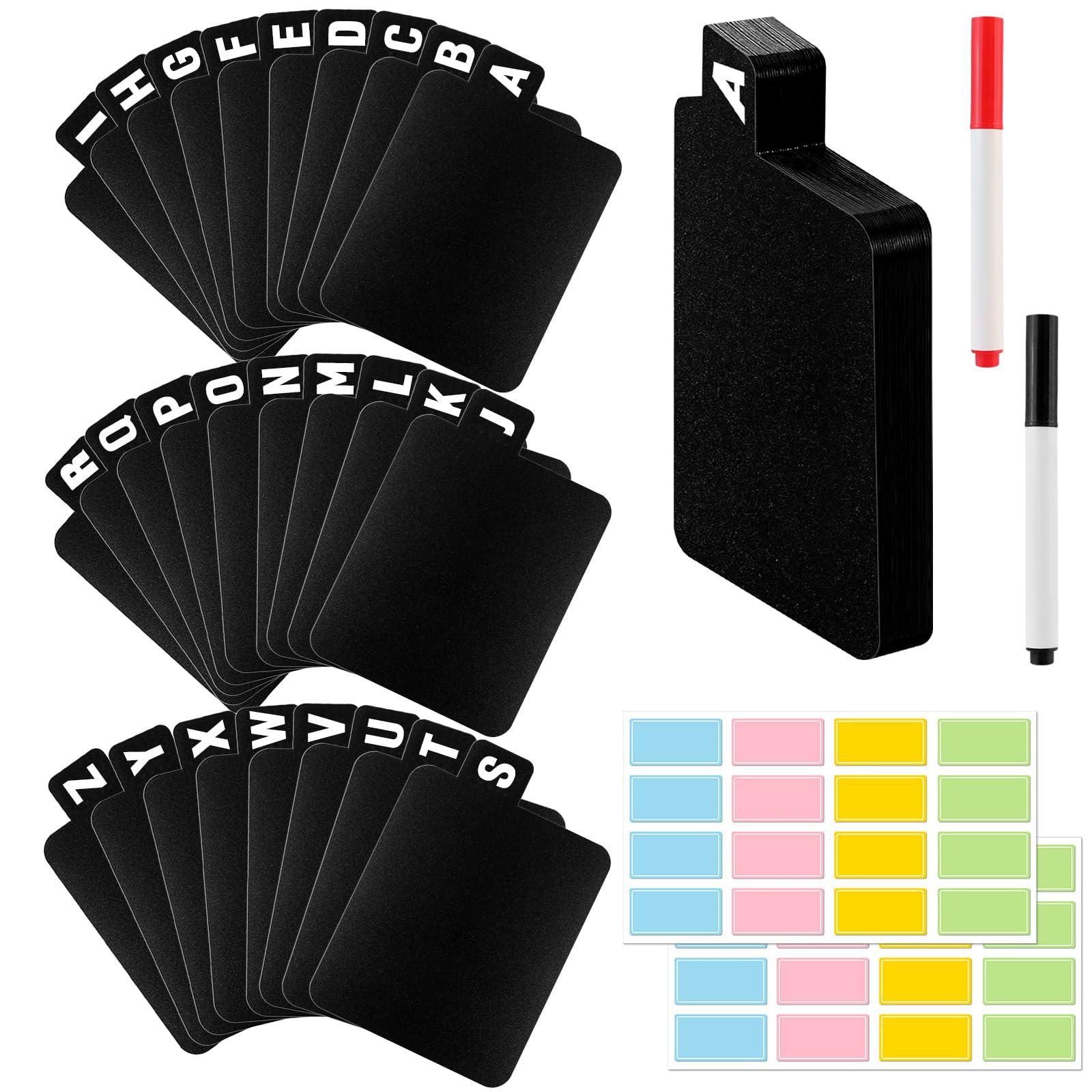 26 Pcs CD and DVD Dividers with Alphabetical Tabs Black A-Z Vinyl Record Divider with Label Stickers Marker Pens Organizer Dividers Storage Holder