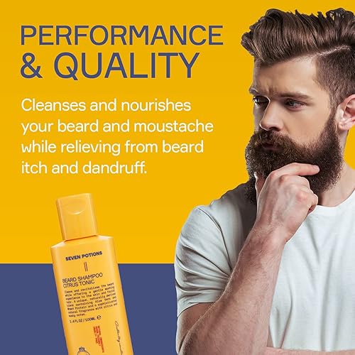 Miniatura 6 de SEVEN POTIONS Champú para barba para hombres, lavado suave y limpiador para barba para una barba limpia sin picazón en la barba, natural, vegano,