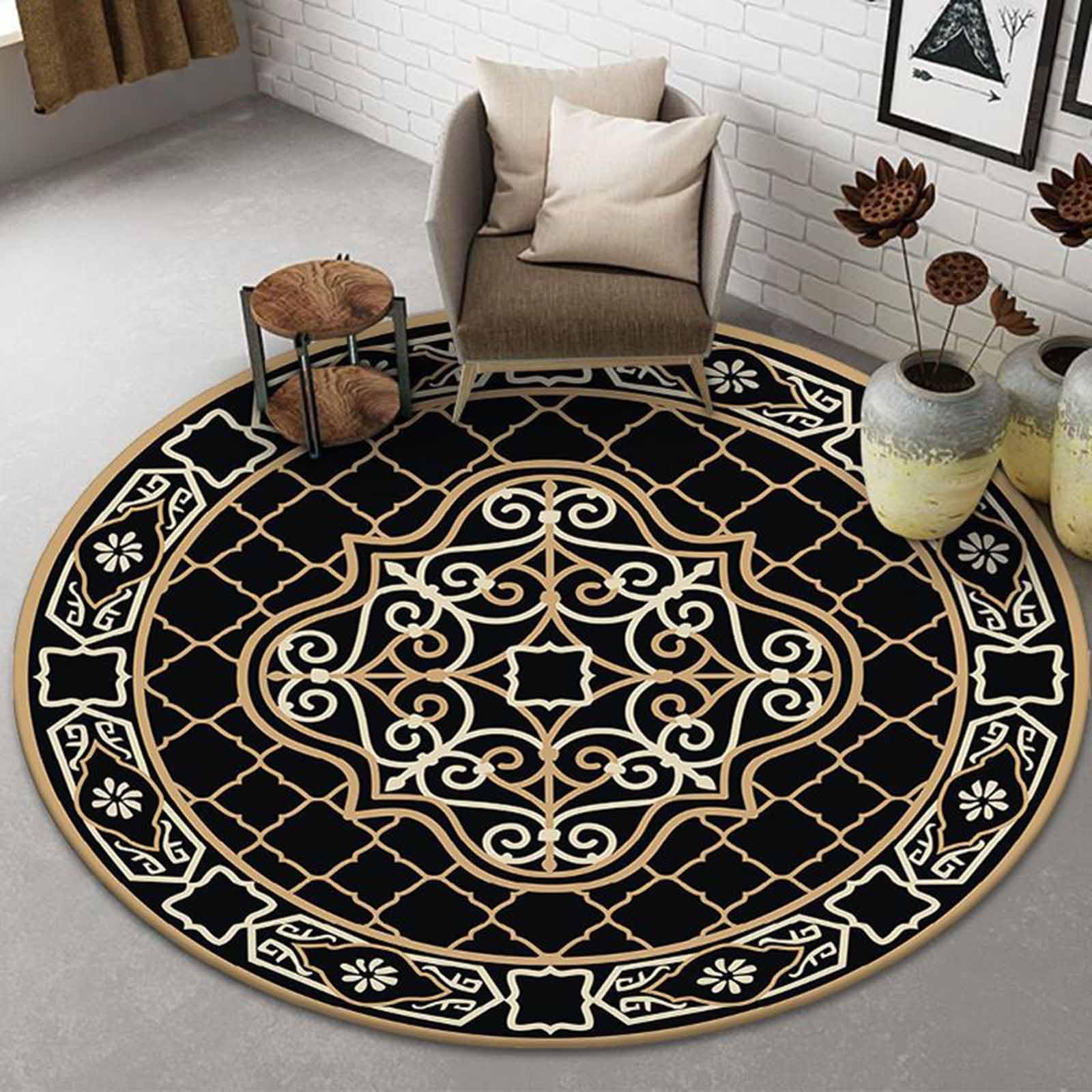 Tapis Modernes pour Salon Beige Noir 60cm 80cm 100cm 120cm 140cm 160cm 180cm 200cm Tapis de Couleurs Vives Chambre Patio