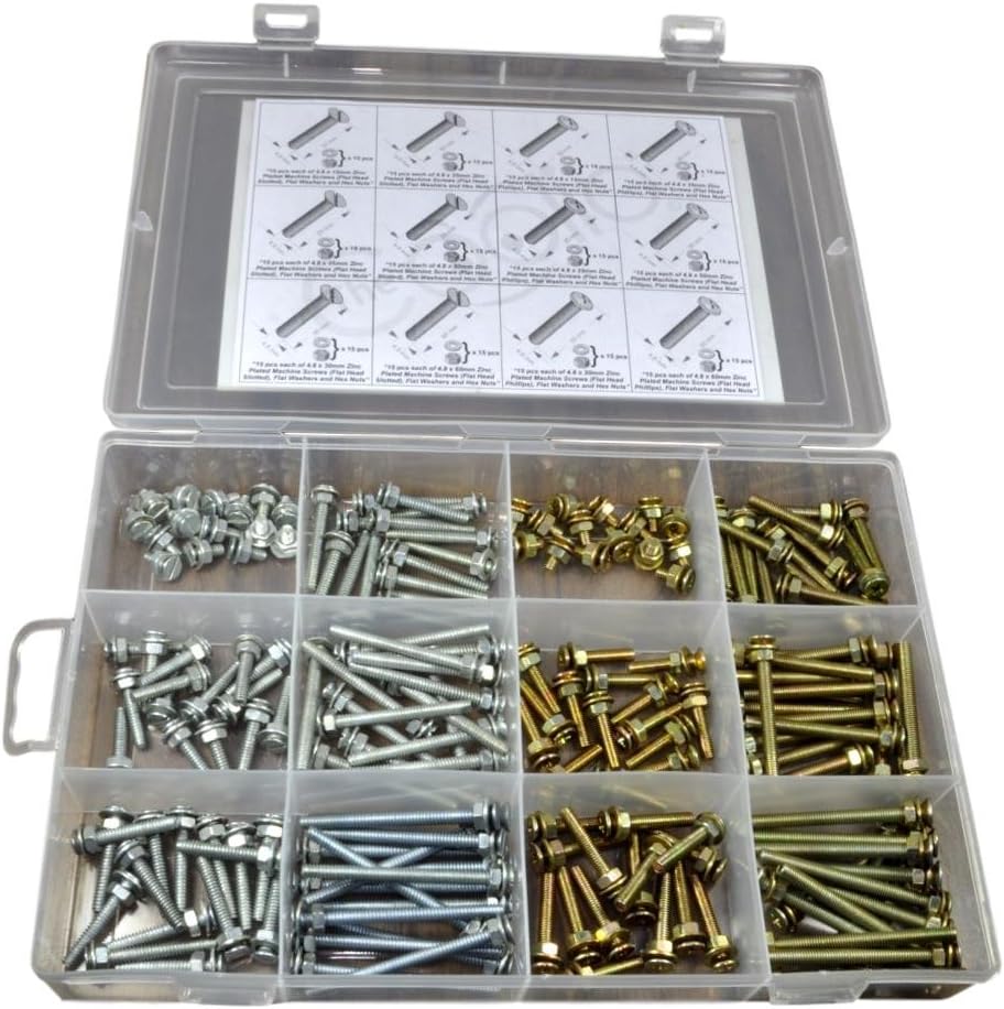 TheCoolio 180 pcs of Assorted Flat Head Slotted/Phillips Machine Screws with Washers and Nuts