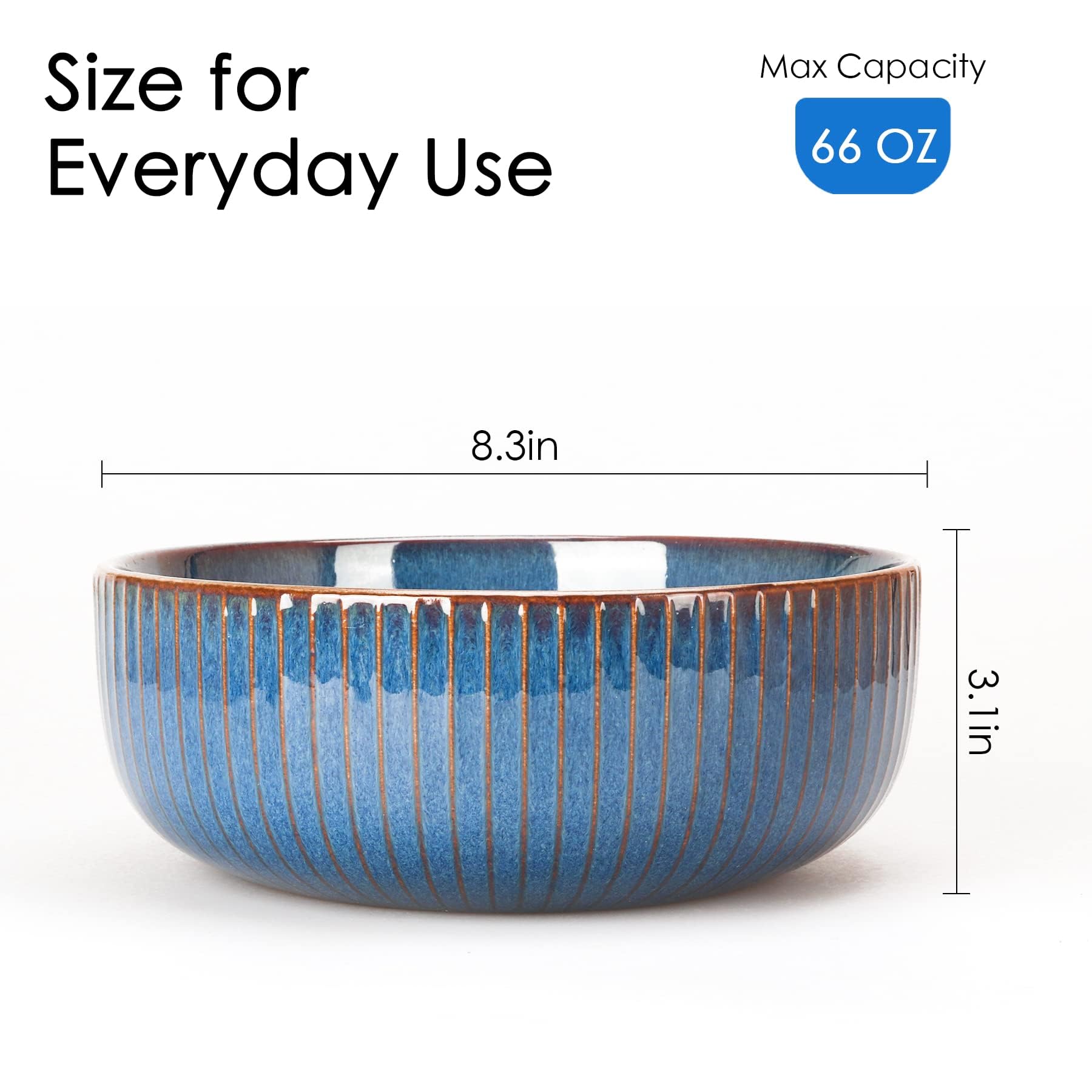 CSYY Salatschüssel aus Keramik, 2PCS 1800ML Große Porzellan Salatschale Oder Suppenschale 21cm,Blau