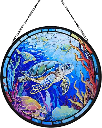 Colgante de ventana de tortuga marina de 8 pulgadas, atrapasoles pintado a mano, decoración de ventana de tortuga marina, paneles de cristal de