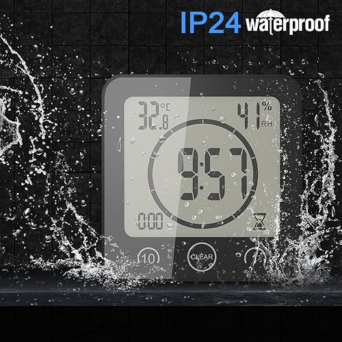Miniatura 4 de AOZBZ Shower Wall Clock, Digital Kitchen Timer with Alarm, Waterproof Touch Screen Timer, Temperature Humidity Display with Suction Cup Hanging Hole