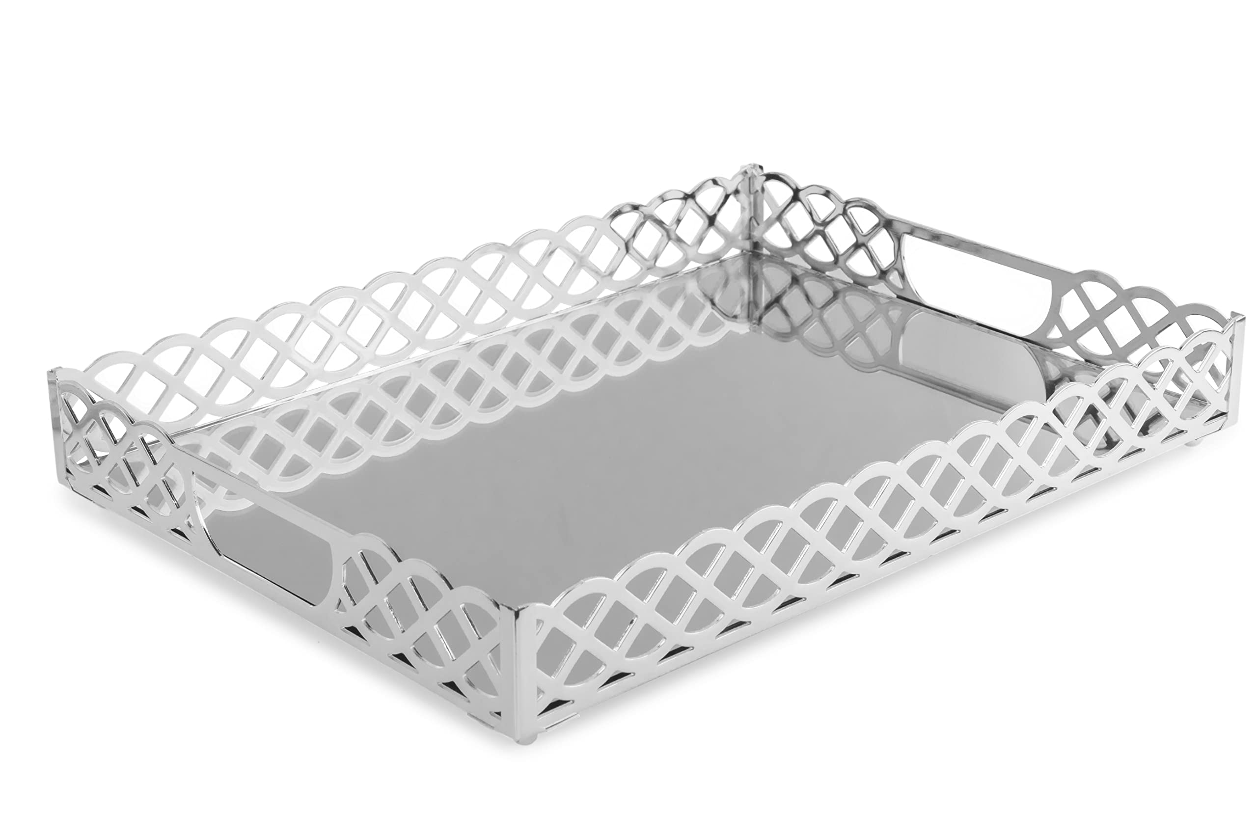 Knit Pattern Laser Tray Silver 40X30X6Cm