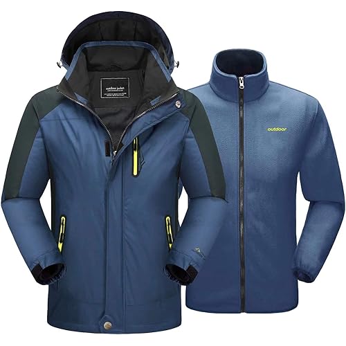 MAGCOMSEN Men's 3-in-1 Winter Ski Jacket with 6 Pockets Fleece Lining Detachable Hood Water Resistant Snowboard Jacket