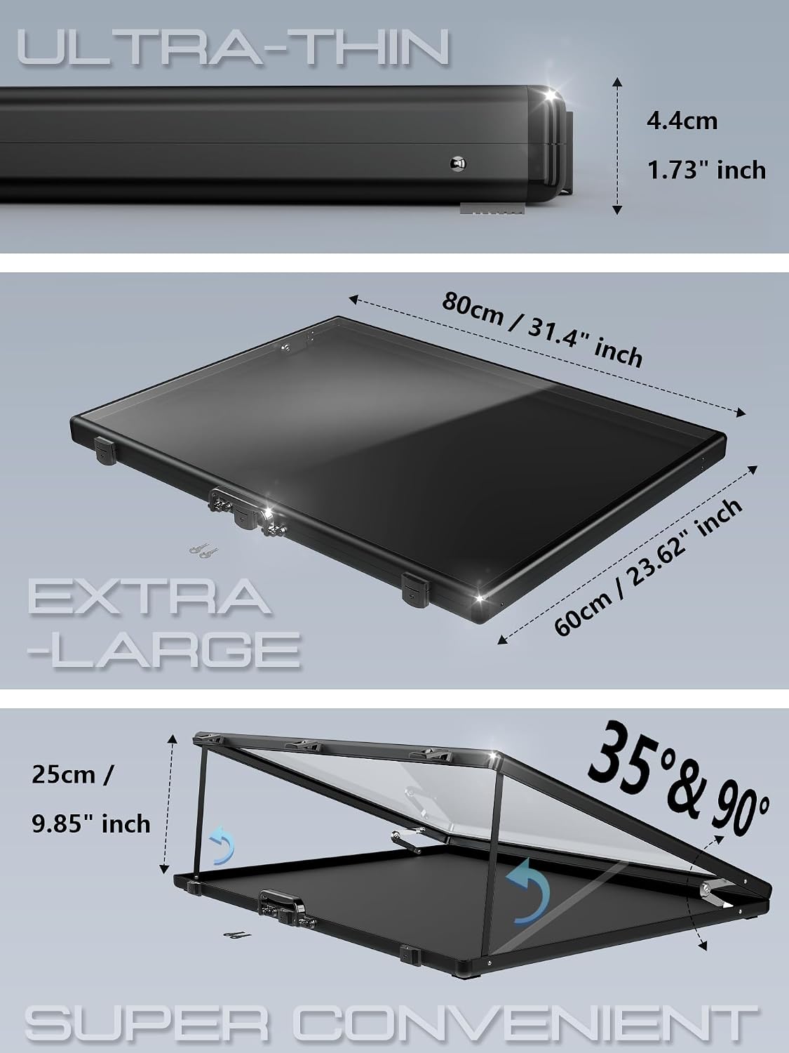 2PCS Ultra-Thin 31.4 x 23.6inch Portable Aluminum Card Display Case with Felt Tote Bag, High-Transparency Acrylic, 3 Anti Theft Locks, Sports Trading Card Show Case for Collectible Cards, Black image 2