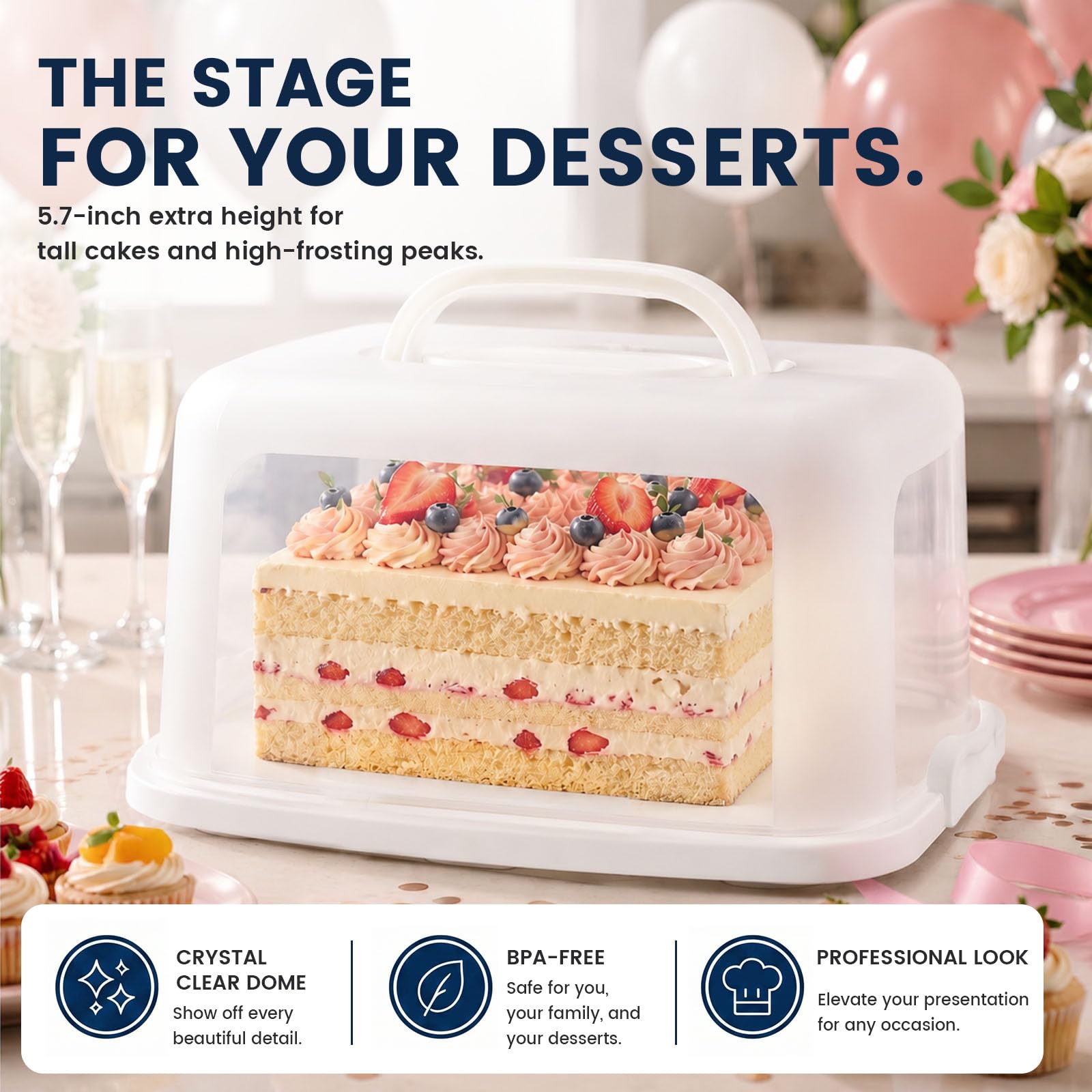 VGOODALL Support à gâteau carré blanc avec couvercle pour 12 cupcakes 2 en 1 portable pour gâteau, tarte, muffin, cordonnier