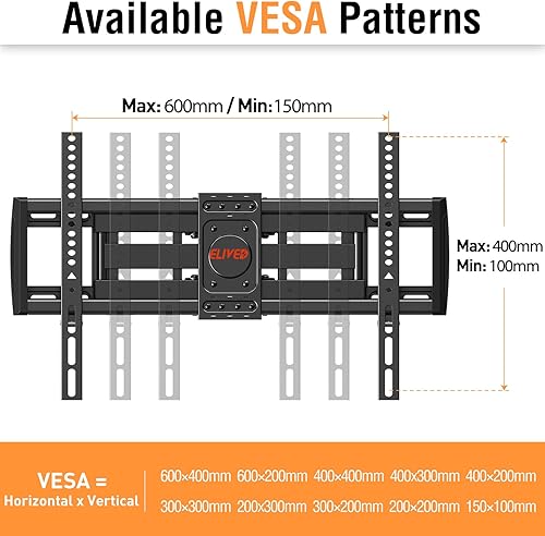 Miniatura 3 de ELIVED Soporte de pared para TV para la mayoría de televisores LED LCD OLED de 37-75 pulgadas, soporte de TV de movimiento completo para pernos de