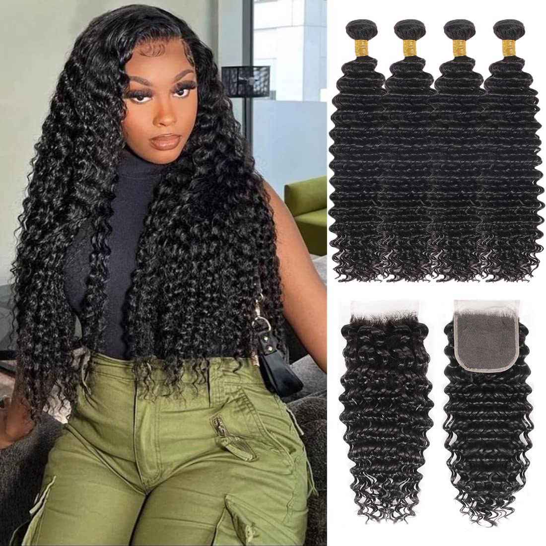 Amazon.com : Deep Wave Bundles with Closure (12 14 16 18+10  display picture 3