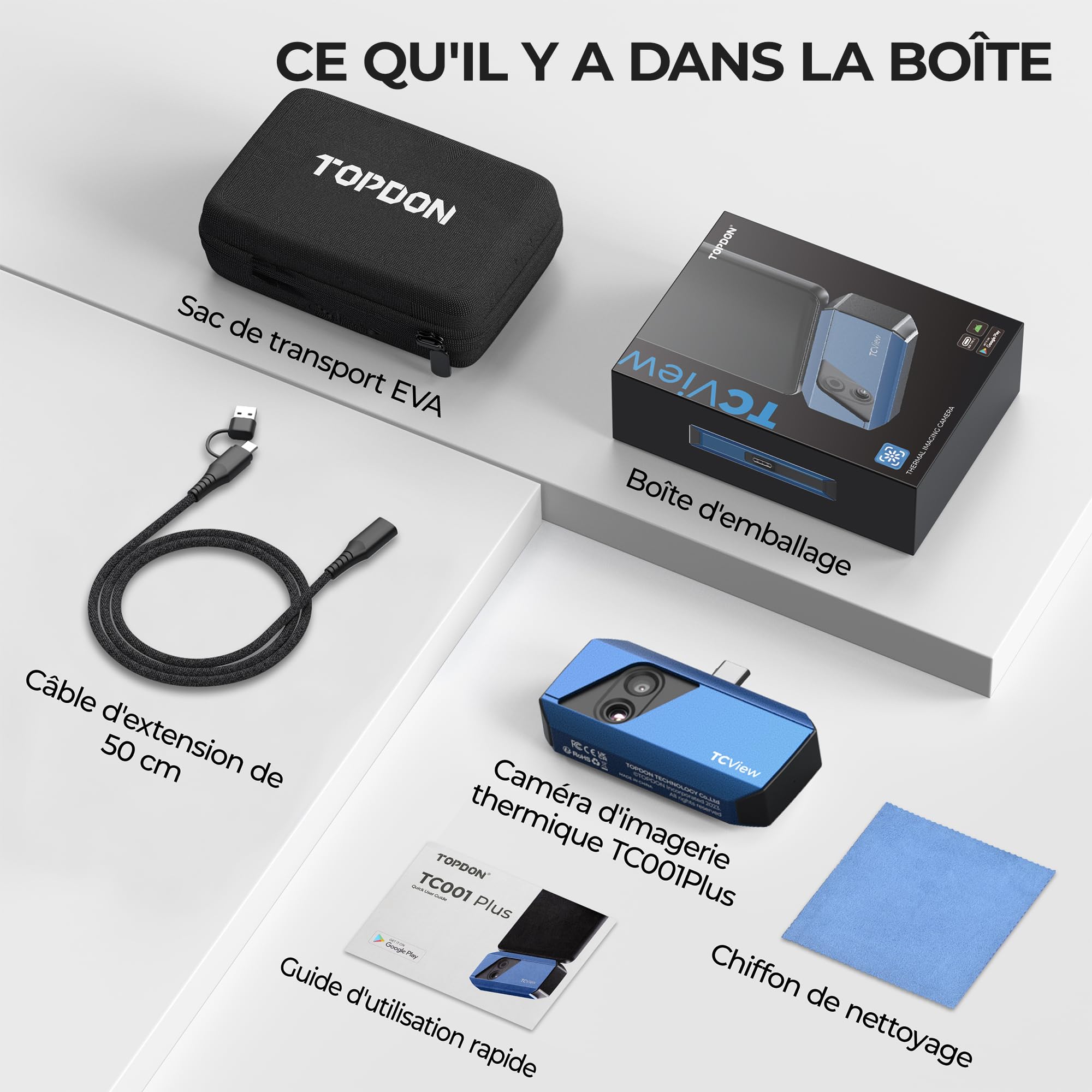 TOPDON TC001 Plus Caméra Thermique Android, 512x384 TISR Résolution Infrarouge Avec 100W Caméra Visuelle, -20°C à 550°C, 25Hz, Caméra Infrarouge à Double Objectif pour Smartphones, Tablettes et PC
