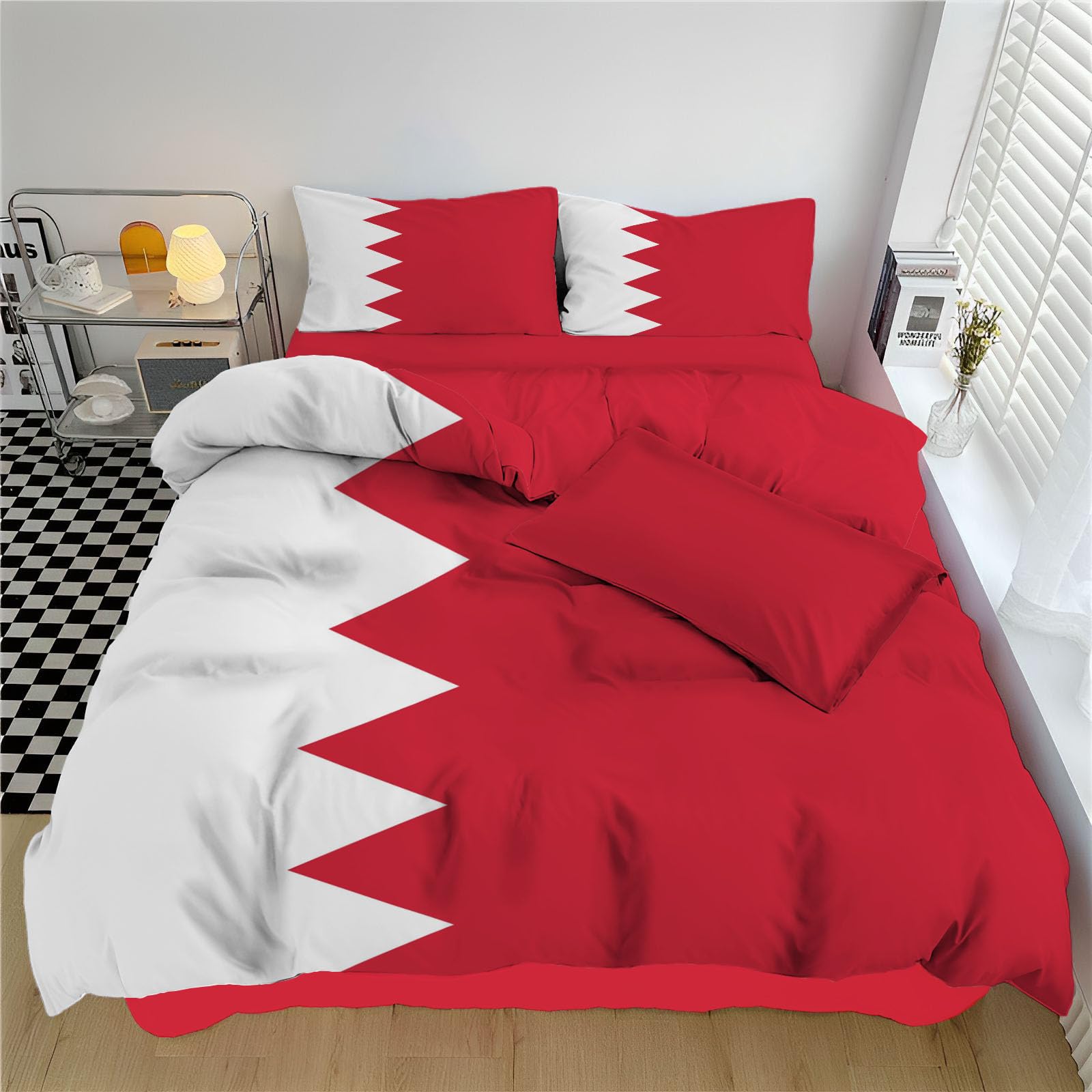 Housse de Couette Bahreïn 240x260cm Rouge et Blanc avec 2 Taies d'Oreiller