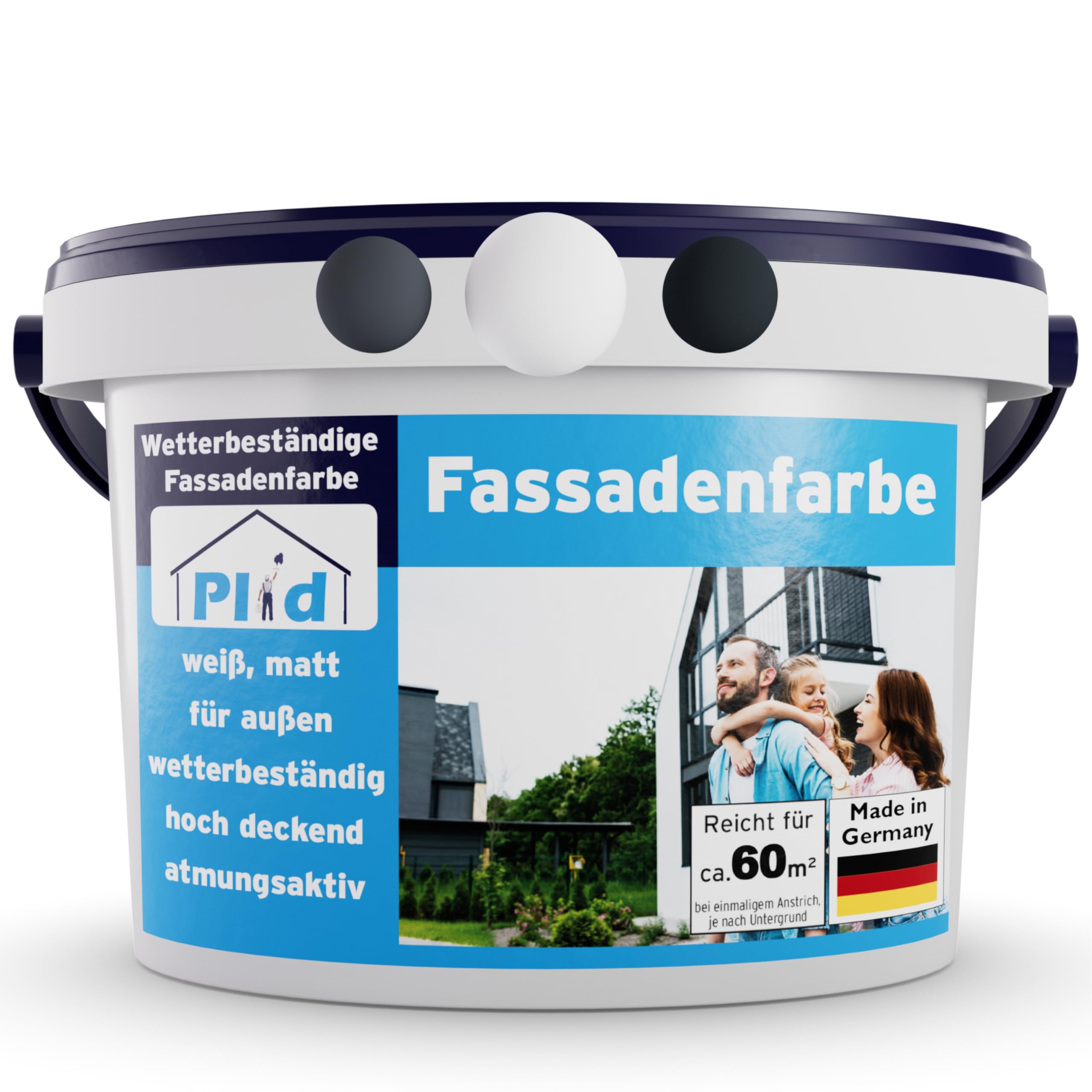 Plid Fassadenfarbe Weiß matt 10 L - Außenwandfarbe & Sockelfarbe | Fassade, Kellerwand, Putz, Beton & Mauerwerk | Hochdeckend | Wetter- & UV-beständig | ca. 60 m² | Made in Germany