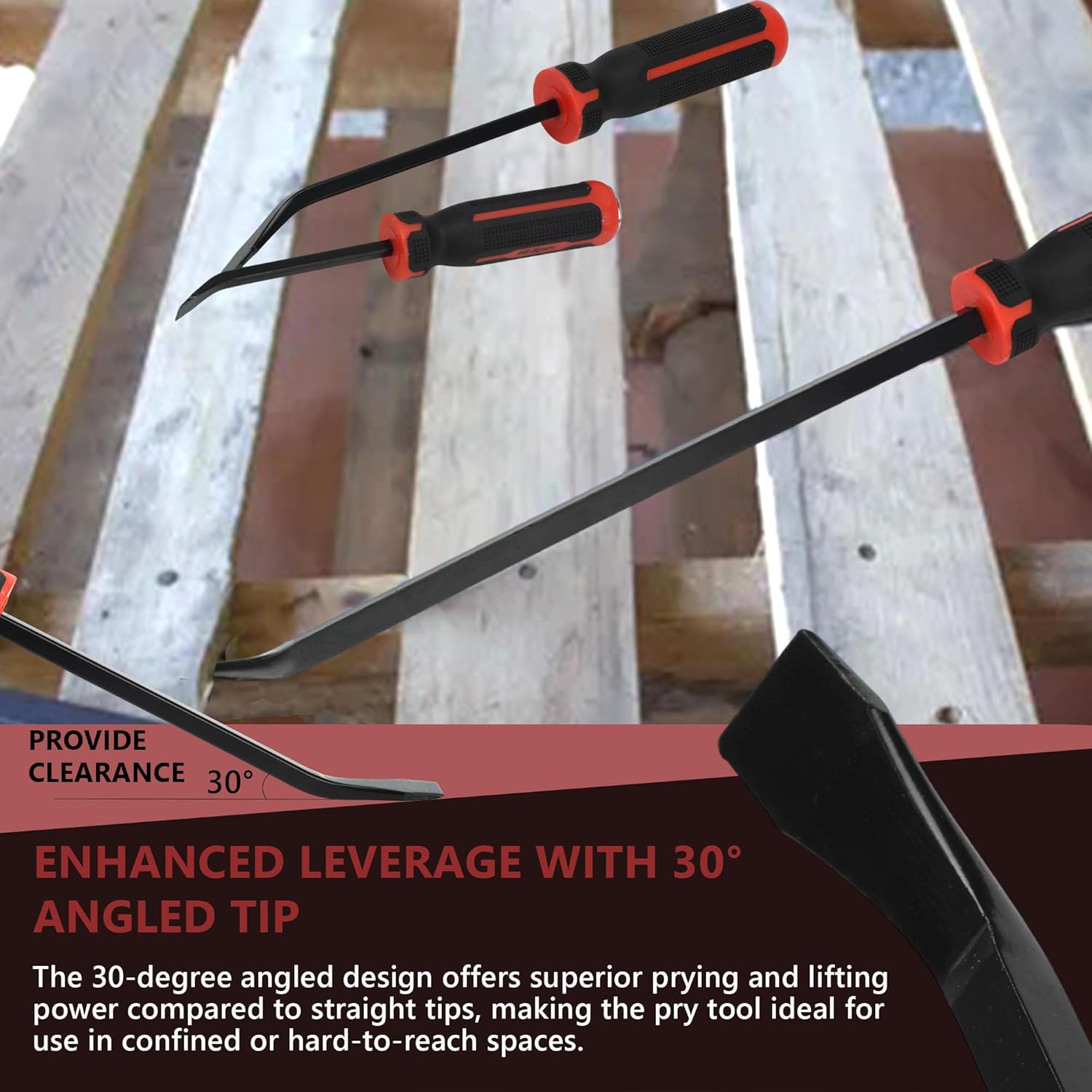 4-Piece Heavy Duty Pry Bar Set, 8", 12", 18", 24" Mechanic Hand Tools with Thicker Strike Cap Handle, Angled Tip for Prying, Lifting and Moving Objects, Black Orange