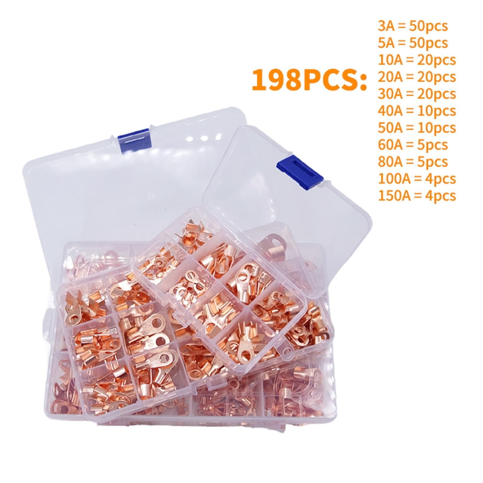 OT-Serie Terminal 3 10 20 40 50 60 80 100 A Spleißdraht Kupfer O-förmiger runder blanker Kabelstecker (Size : 198PCS with box)