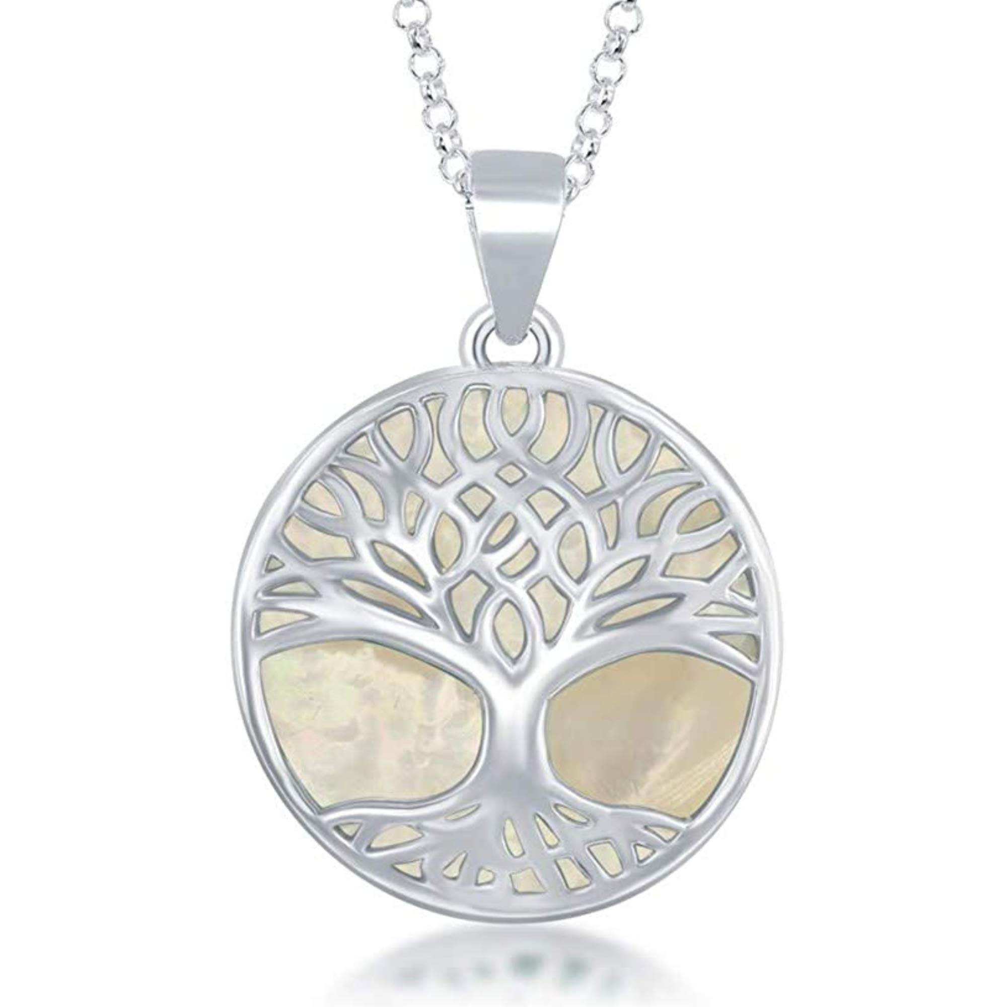 Sterling Silver Turquoise Stone Abalone Mother of Pearl Necklaces for Women - Tree of Life Necklace - Unique Pendant Necklaces - Fine Jewelry Gifts for Women