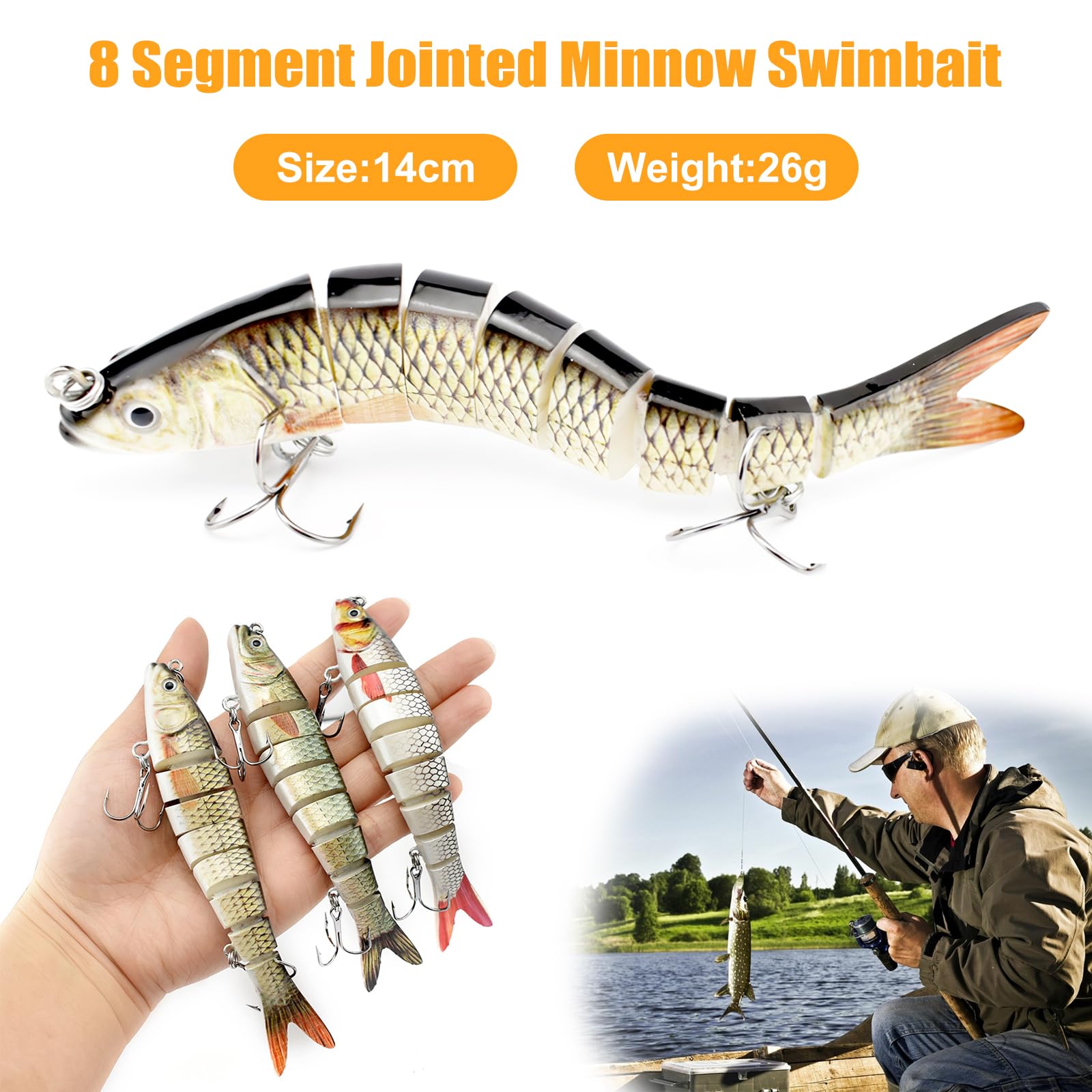 5 Pezzi Artificiali Spinning Mare, Esche Artificiali Spinning Mare, Swimbaits pesce persico, Luccio, Luccioperca, Elementi Essenziali della pesca in Mare